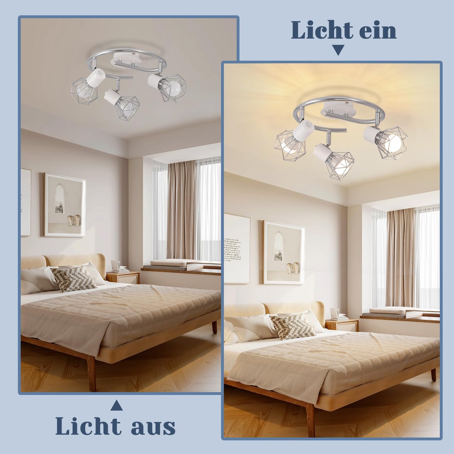 ZMH Deckenstrahler 3 Flammig Rund - Deckenleuchte Deckenlampe Industrial Retro E14 Schwenkbar Wei? Metall Innen f¨¹r Wohnzimmer Schlafzimmer Arbeitszimmer Flur K¨¹che, Keine Leuchtmittel