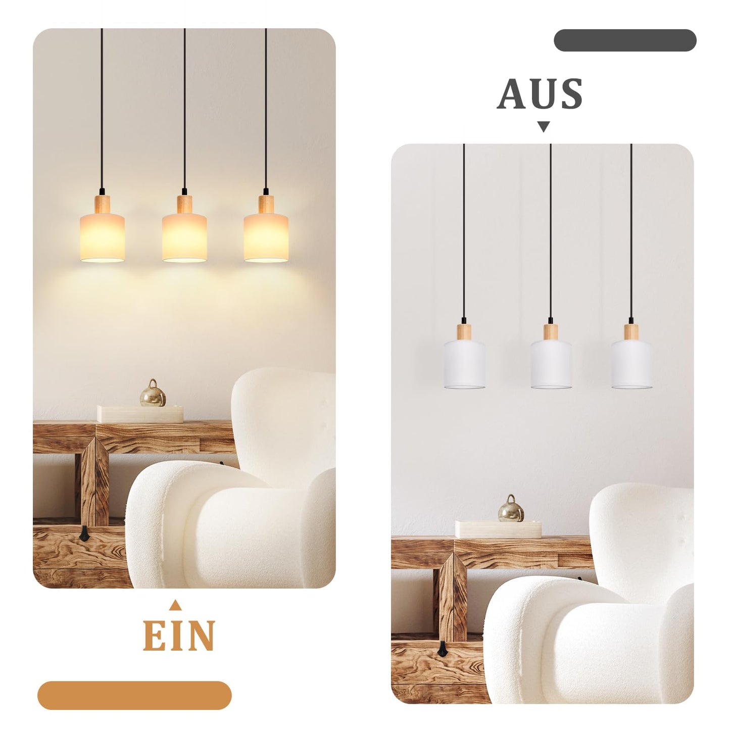 ZMH Pendelleuchte Esstisch H?ngelampe Holz - Esszimmerlampe Vintage E14 H?ngeleuchte Wei? Esstischlampe Rustikal h?ngend Pendellampe Stoffschirm f¨¹r Restaurant K¨¹che Wohnzimmer Arbeitszimmer