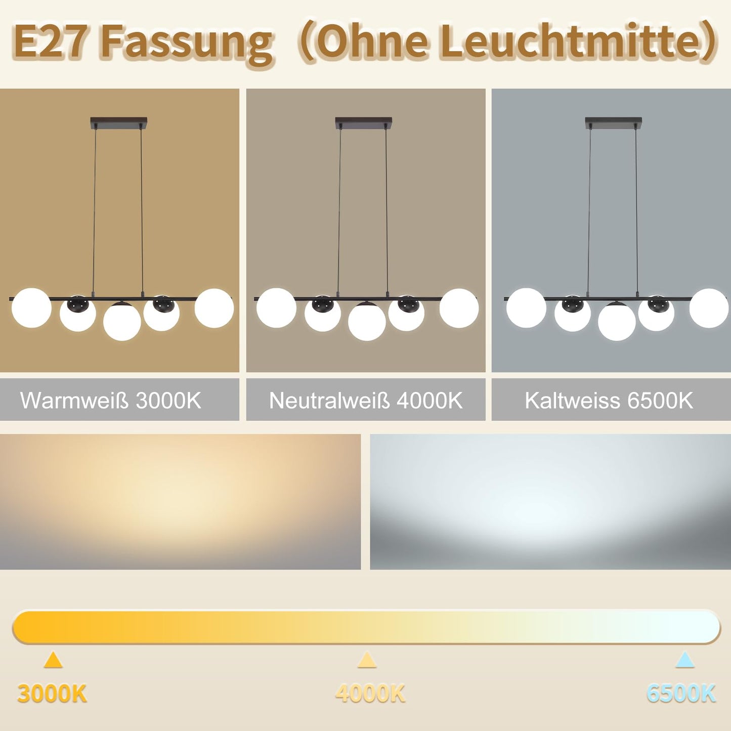 ZMH Pendelleuchte Esstisch H?ngeleuchte Schwarz - E27 Glas H?ngelampe 5-Flammig Esszimmerlampe Modern 150CM H?henverstellbar Esstischlampe f¨¹r Esszimmer Wohnzimmer Bartheke I ohne Leuchtmittel