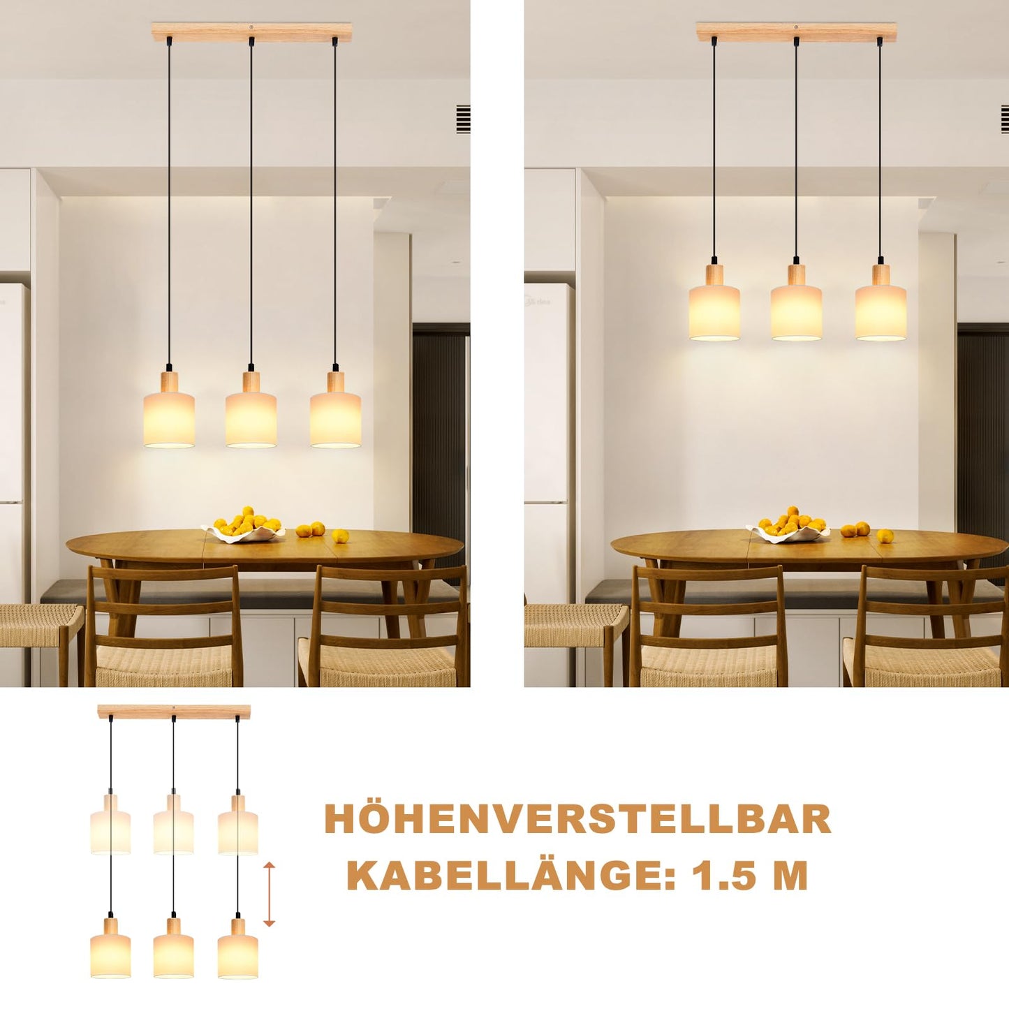 ZMH Pendelleuchte Esstisch H?ngelampe Holz - Esszimmerlampe Vintage E14 H?ngeleuchte Wei? Esstischlampe Rustikal h?ngend Pendellampe Stoffschirm f¨¹r Restaurant K¨¹che Wohnzimmer Arbeitszimmer