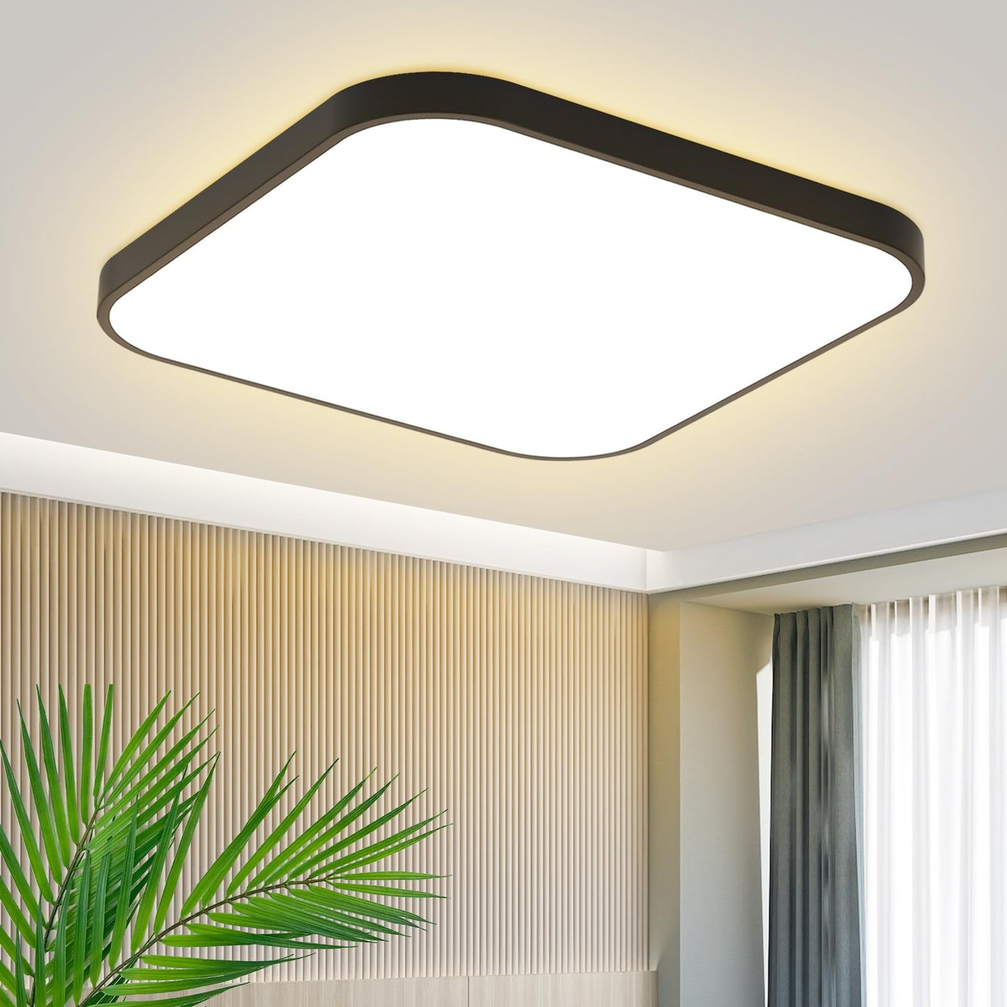 ZMH Deckenlampe LED Deckenleuchte Flach - Schlafzimmerlampe 27cm K¨¹chenlampe Schwarz Badezimmerlampe Warmwei? 19W Schlafzimmer Deckenbeleuchtung Eckig Badlampe IP44 Flurlampe f¨¹r K¨¹che Flur Badezimmer