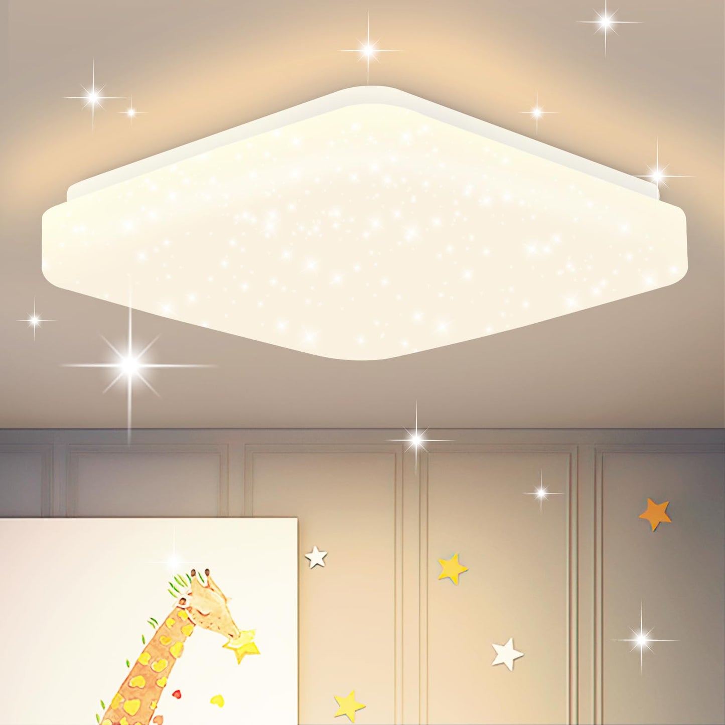 ZMH Deckenlampe LED Deckenleuchte Schlafzimmer - 15W Schlafzimmerlampe Sternenhimmel 21cm K¨¹chenlampe Warmwei? Flurlampe Quadratisch Flur Deckenbeleuchtung Sternendekor f¨¹r K¨¹che Kinderzimmer B¨¹ro