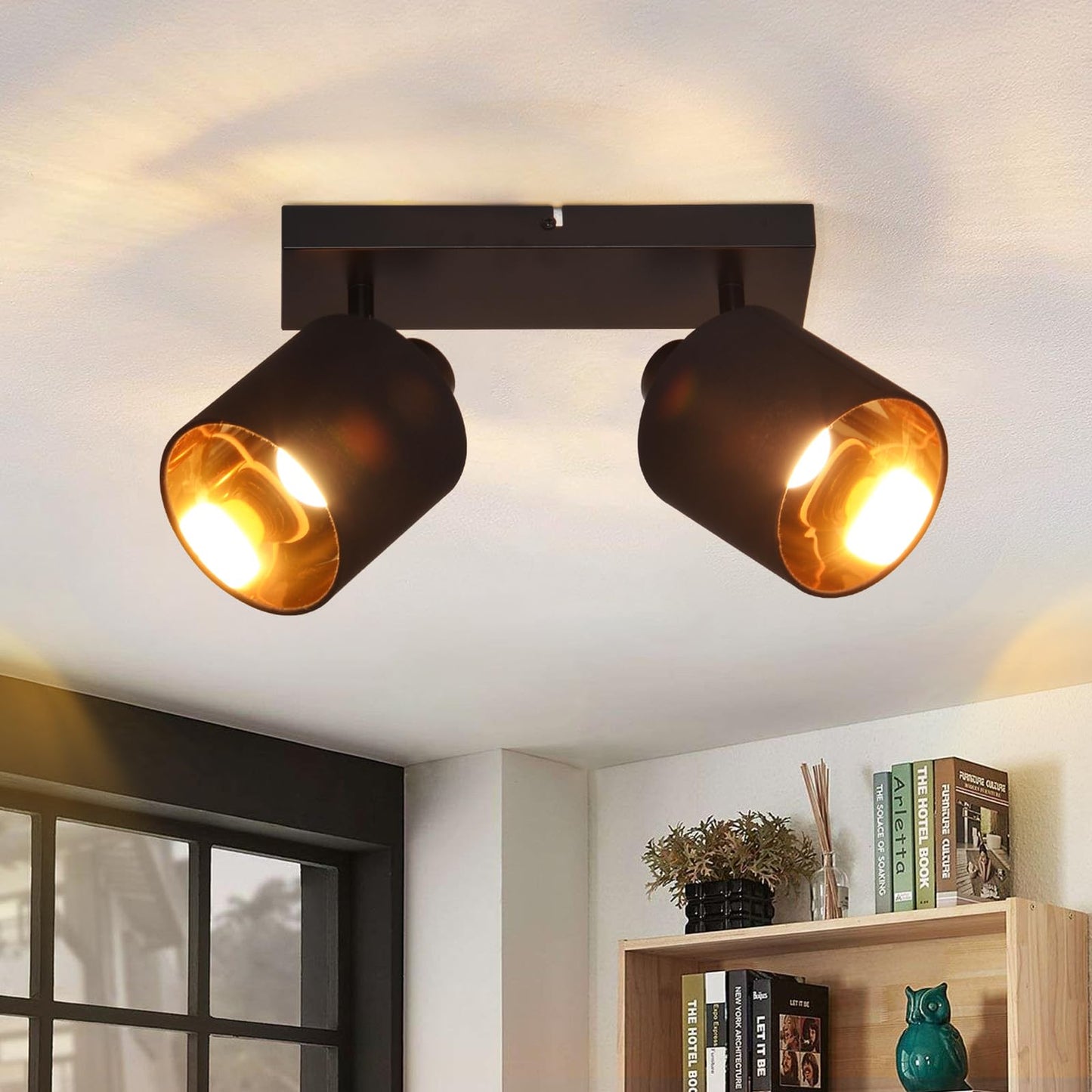 ZMH Deckenlampe 2 Flammig Deckenstrahler Schwarz - Deckenleuchte Vintage Deckenspot E14 Flurlampe Schwenkbar 350¡ã MAX.25W Stoffschrim f¨¹r Wohnzimmer Schlafzimmer K¨¹che Ohne Leuchtmittel