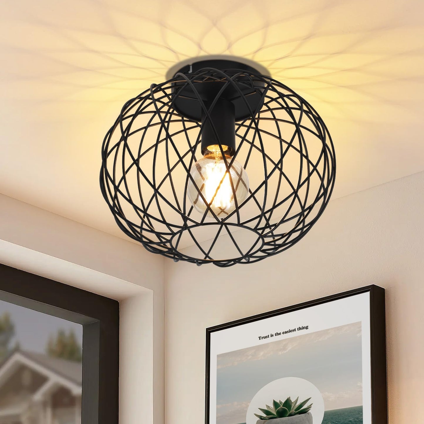 ZMH Deckenleuchte Schwarz Flurlampe Metall - Deckenlampe E27 Retro Runde Vintage Lampenschirm Industrial f¨¹r Gang Korride Wohnzimmer Schlafzimmer K¨¹che (Ohne Leuchtmittel Max.40W) 30CM
