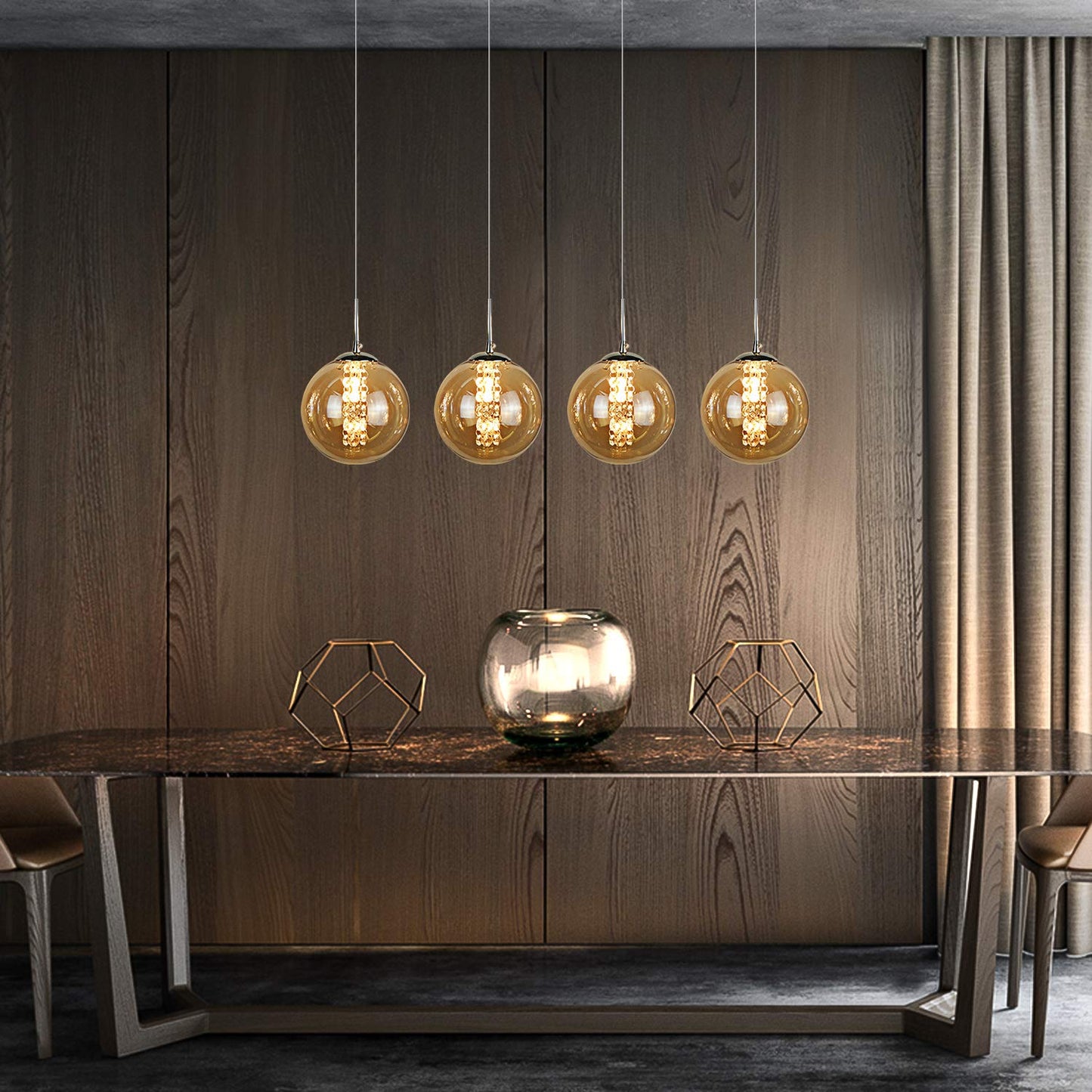 ZMH Pendelleuchte esstisch Pendellampe H?henverstellbar Esszimmerlampe 4-Flammig Esstischlampe aus Glas in Farbe Bernstein K¨¹chen Wohnzimmerlampe Schlafzimmerlampe Flurlampe