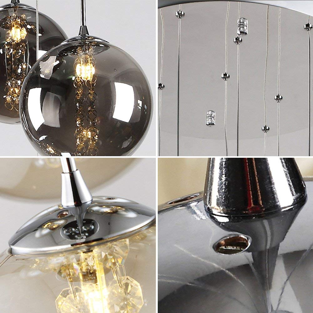 ZMH Pendelleuchte esstisch Pendellampe H?henverstellbar Kronleuchter H?ngeleuchte 6-Flammig aus Glas in Farbe Grau K¨¹chen Wohnzimmerlampe Schlafzimmerlampe Flurlampe
