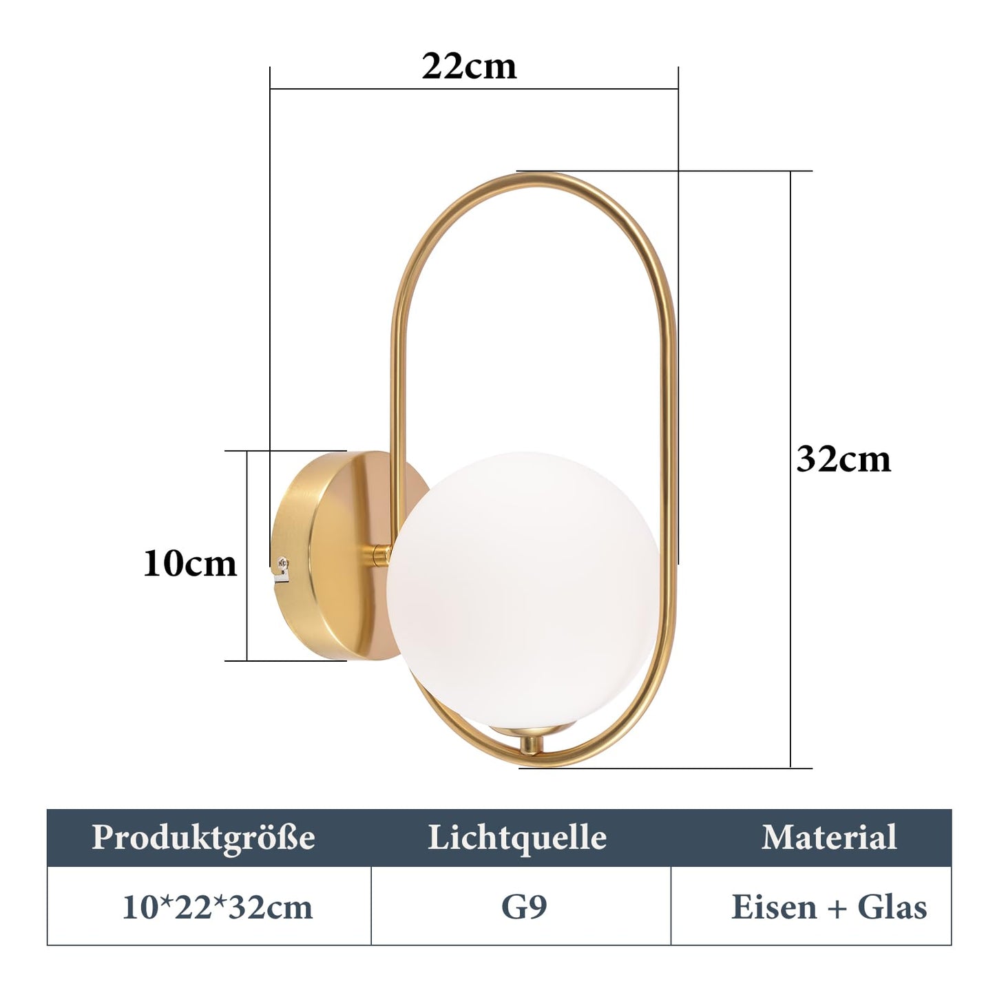 ZMH Wandleuchte Innen Wandlampe Modern - Gold aus Glas G9 Metall Design Wandbeleuchtung Badezimmer Vintage Kreatives Bettlampe f¨¹r Wohnzimmer Schlafzimmer Flur Kinderzimmer - Ohne Leuchtmittel