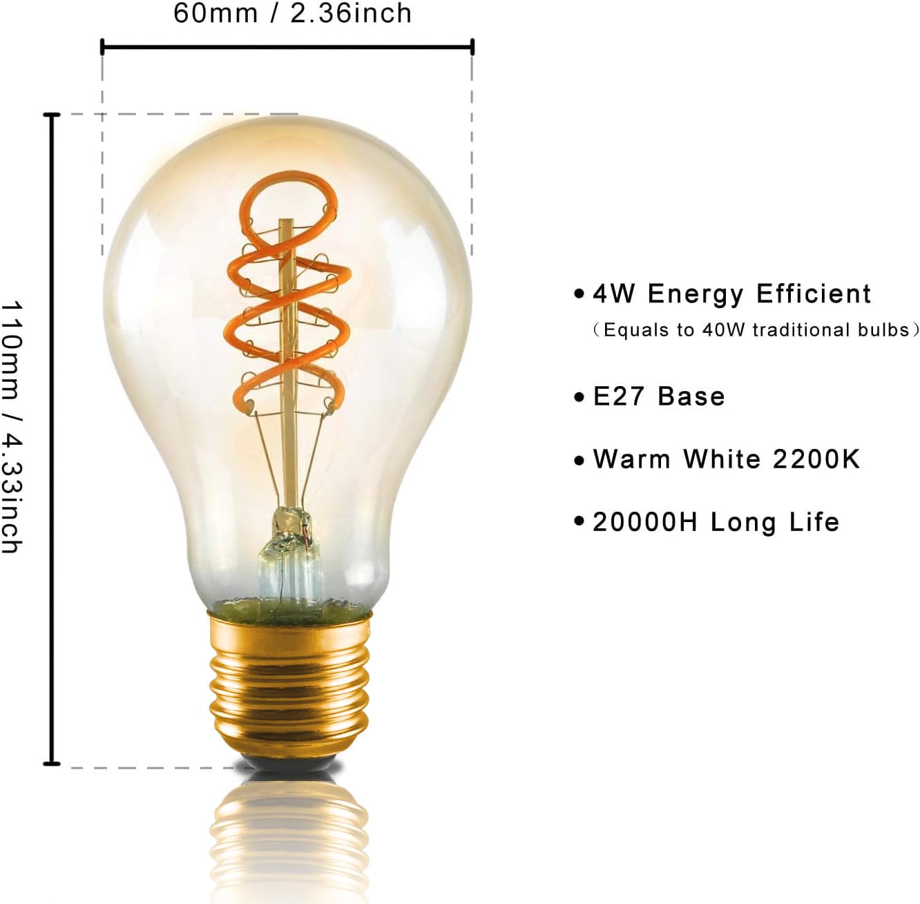 ZMH 1er pack LED Gl¨¹hbirne E27 Vintage Lampe - A60 Warmwei? Filament Leuchtmittel 2200K Edison Retro Gl¨¹hlampe 4W Dekorative Birne Antike Energiesparlampe Beleuchtung f¨¹r Restaurant Haus Caf¨¦