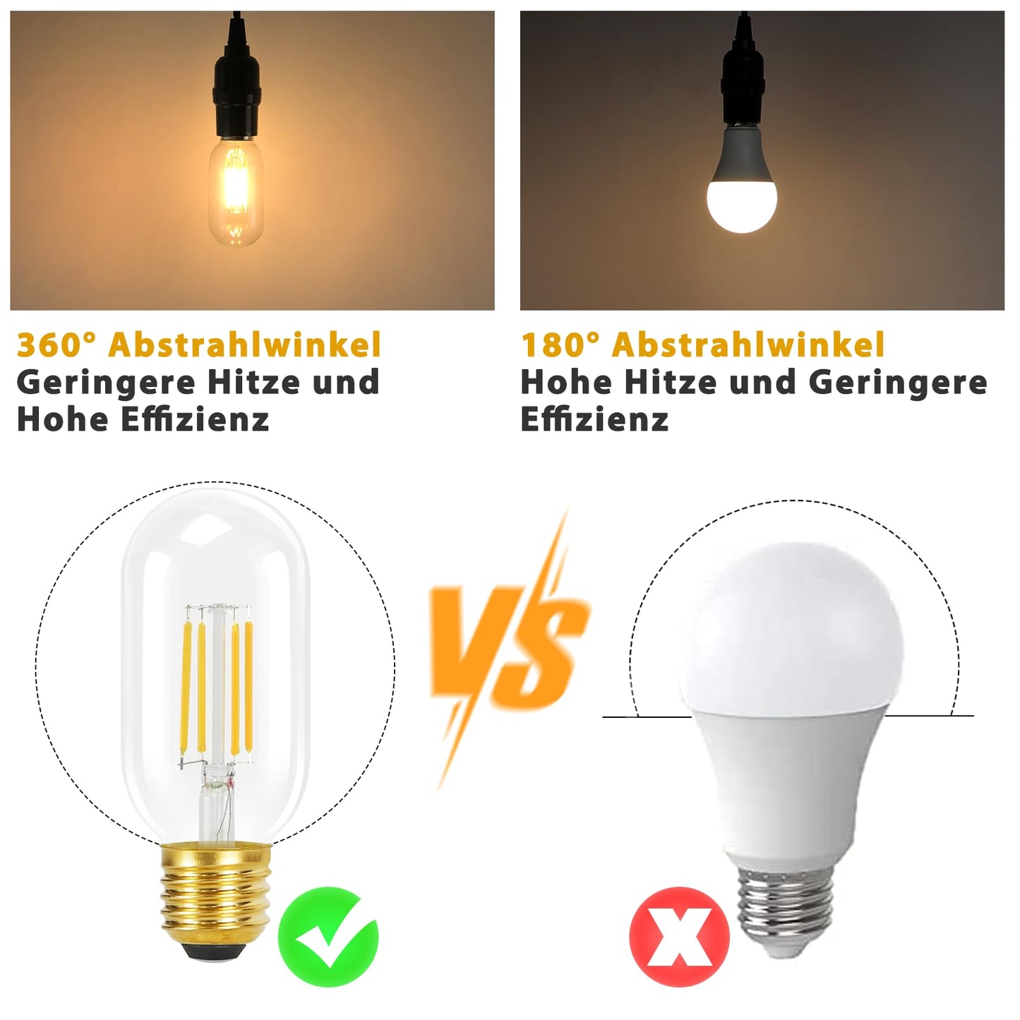 ZMH 4er pack E27 LED Warmweiss Gl¨¹hbirnen Vintage - T45 LED Leuchtmittel Lampe E27 Birnen 4W 2700K Energiesparlampe Light Bulbs Retro Edison Gl¨¹hlampen Filament Glas 360¡ã Abstrahlwinkel