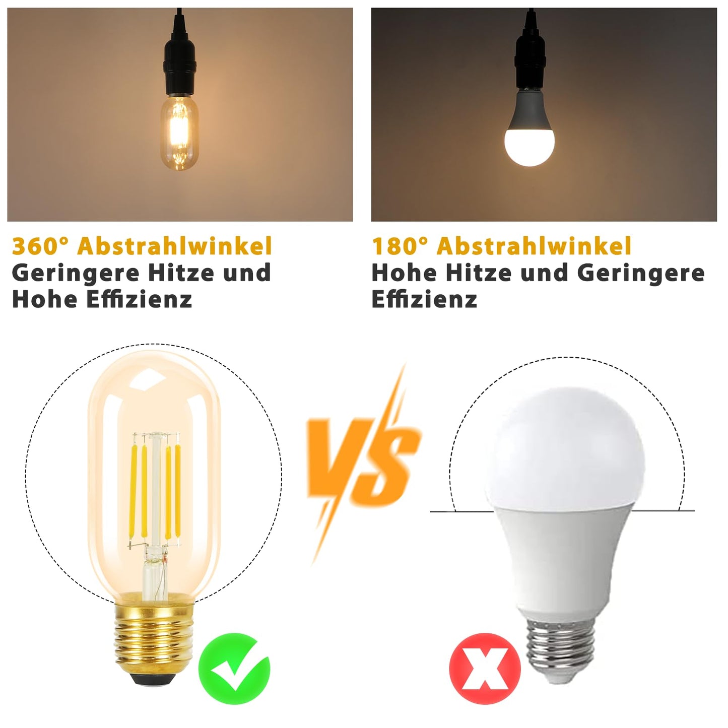 ZMH 4er pack E27 LED Warmweiss Vintage Gl¨¹hbirnen - T45 LED Leuchtmittel Lampe E27 Birnen Edison 4W 2700K Energiesparlampe Light Bulbs Gl¨¹hlampen Filament Retro Glas 360¡ã Abstrahlwinkel