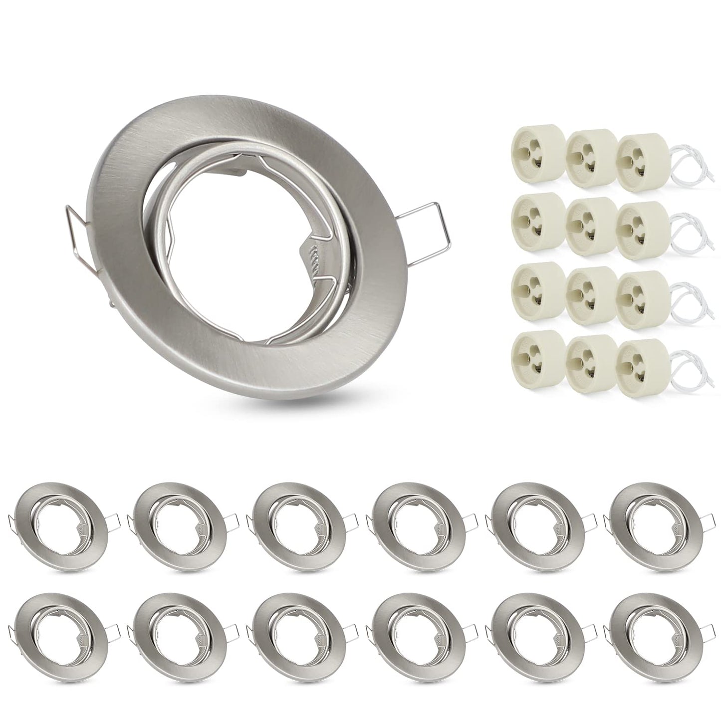 ZMH 12ER Einbaustrahler GU10 Set Einbaurahmen - GU10 Fassungen 230V Lochdurchmesser 50mm mit Sockel in Edelstahl Einbauleuchte Rahmen Einbauspots Schwenkbar 30¡ã Spot f¨¹r LED Leuchtmittel Halogen
