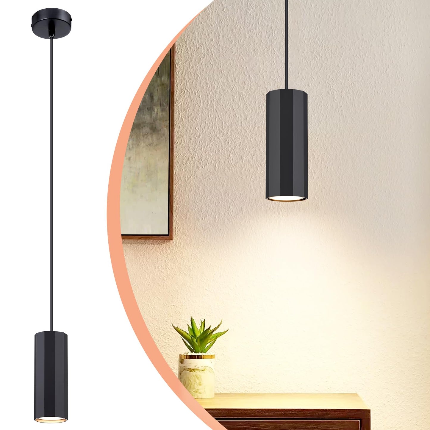 ZMH Pendelleuchte Schwarz 1 Flammig H?ngelampe - Pendellampe GU10 Wohnzimmer Modern Industrial Esszimmerlampe H?ngend Metall H?ngeleuchte f¨¹r Esszimmer Innen K¨¹che Schlafzimmer
