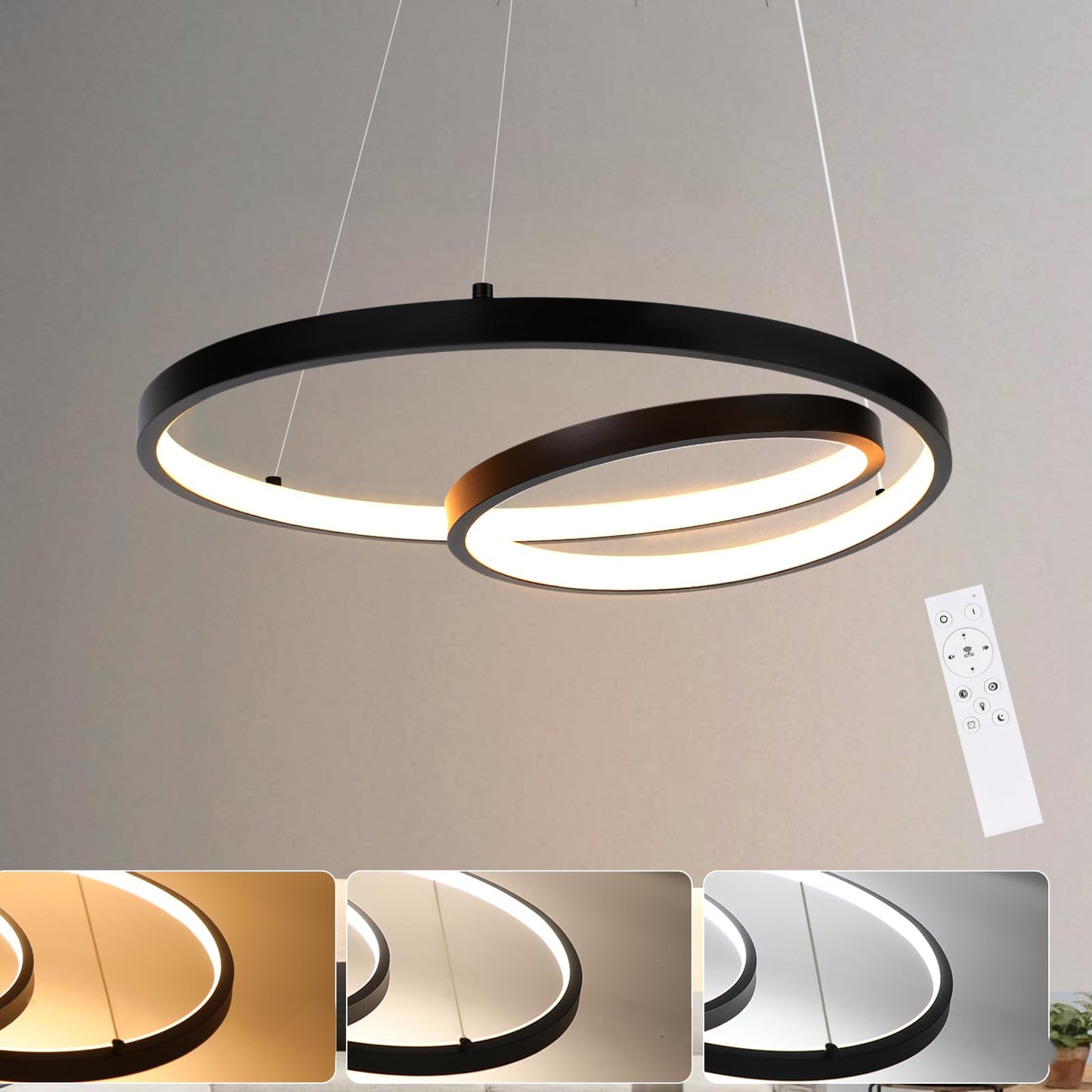 ZMH Pendelleuchte Esstisch H?ngelampe LED: 40CM Schwarz H?ngend Lampe Dimmbar H?ngeleuchte Design Esszimmerlampe Modern Esstischlampe mit Fernbedienung Pendellampe f¨¹r Wohnzimmer Schlafzimmer K¨¹che