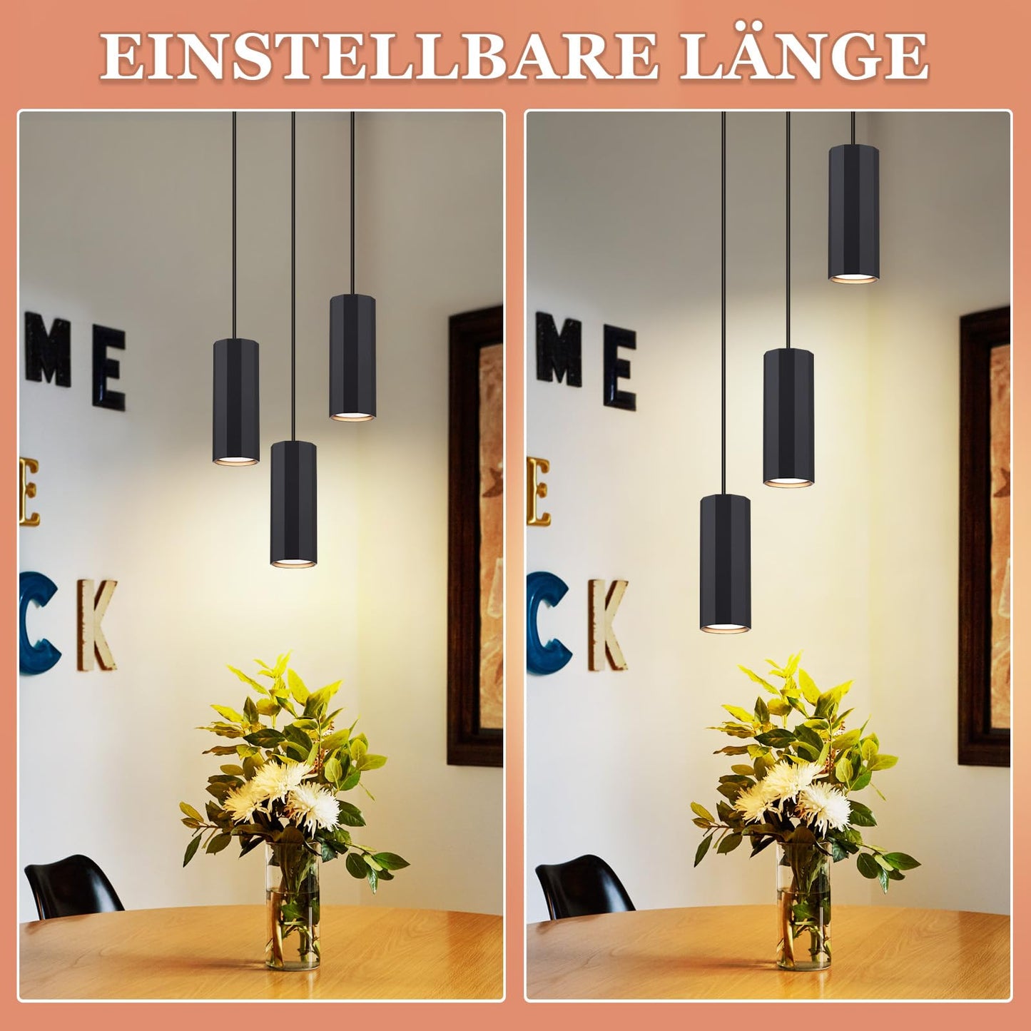 ZMH H?ngeleuchte Esstisch Schwarz 3 Flammig - H?ngelampe GU10 Wohnzimmer Pendelleuchte Modern Esszimmerlampe H?ngend Metall Industrial f¨¹r Innen K¨¹che Schlafzimmer
