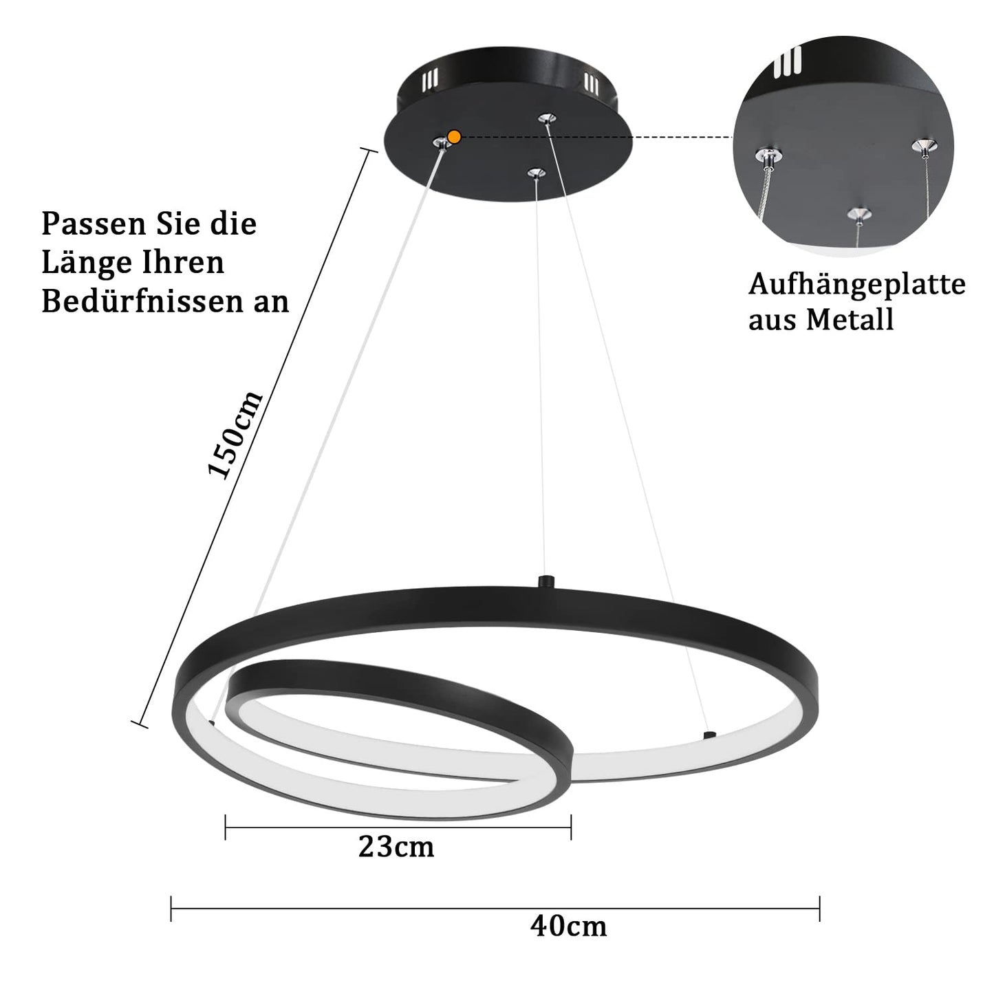 ZMH Pendelleuchte Esstisch H?ngelampe LED: 40CM Schwarz H?ngend Lampe Dimmbar H?ngeleuchte Design Esszimmerlampe Modern Esstischlampe mit Fernbedienung Pendellampe f¨¹r Wohnzimmer Schlafzimmer K¨¹che