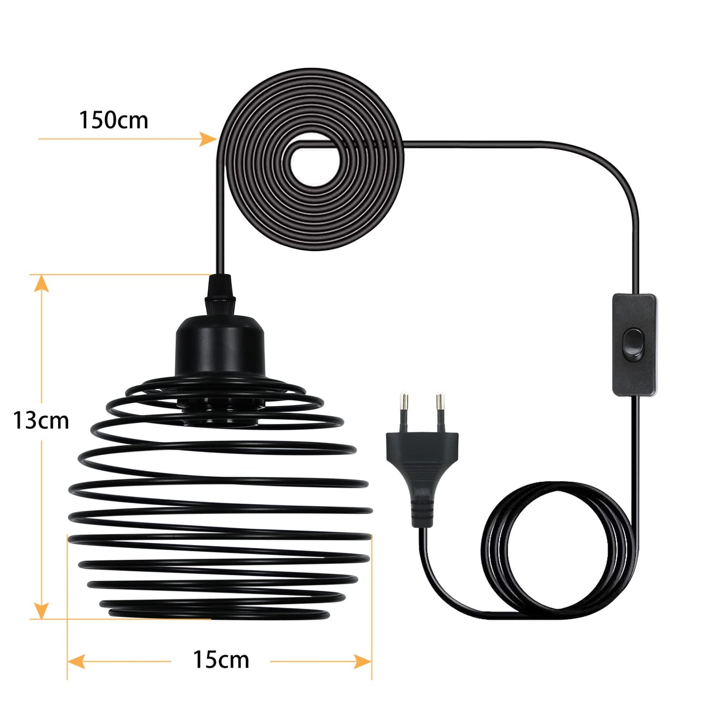 ZMH Pendelleuchte Vintage H?ngelampe Industrial - Schwarz 1.5M Pendellampe Esstisch mit Schalter Stecker E27 Retro Lampenfassung 1fla. Max.60W H?ngeleuchte f¨¹r Schlafzimmer Wohnzimmer K¨¹che Restaurant