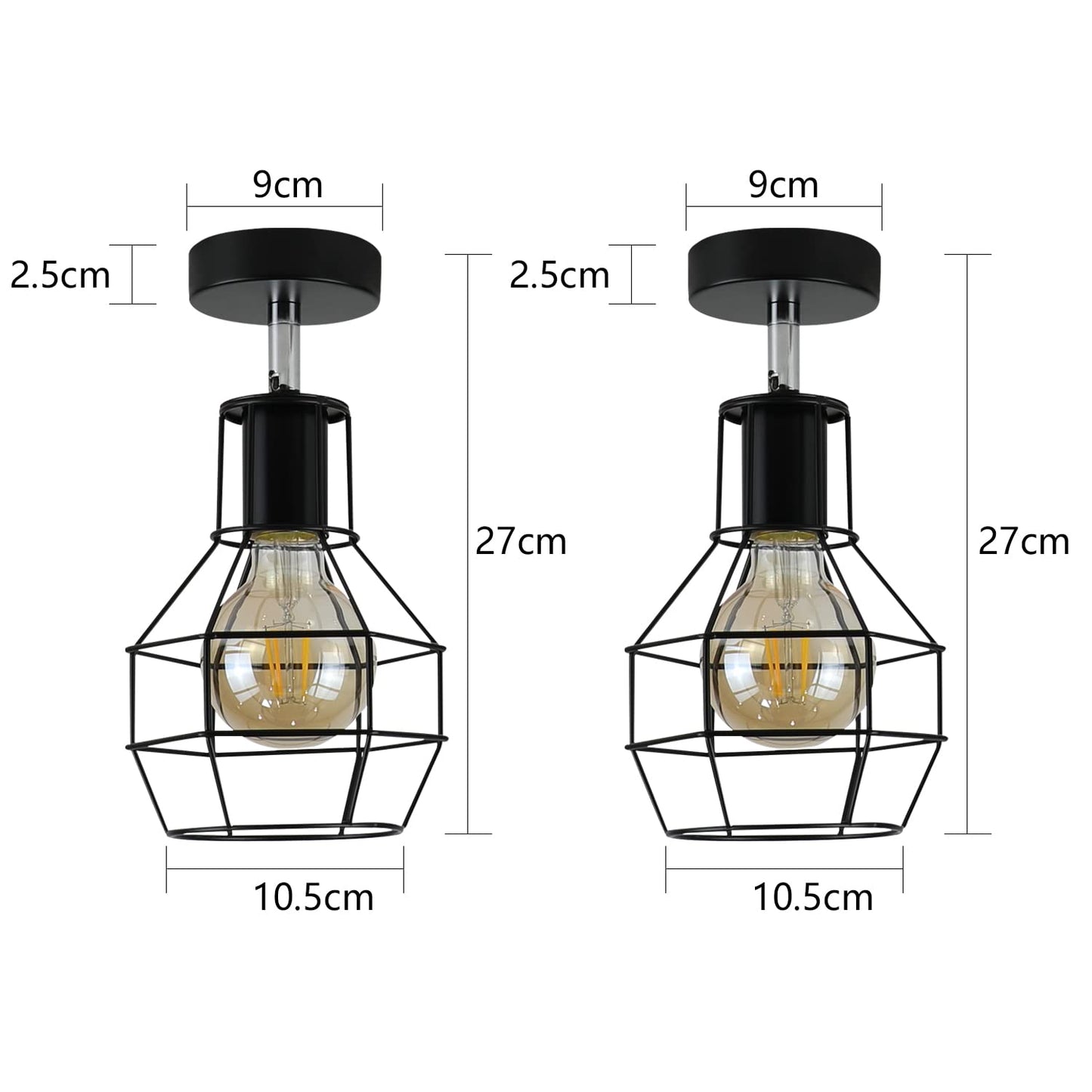 ZMH Deckenlampe 2ER Vintage Deckenleuchte Flur: E27 Schwarz Flurlampe Retro Metall Treppenhauslampe Klein Industrial Verstellbar Spot f¨¹r Gang Schlafzimmer Treppenhaus K¨¹che Wohnzimmer