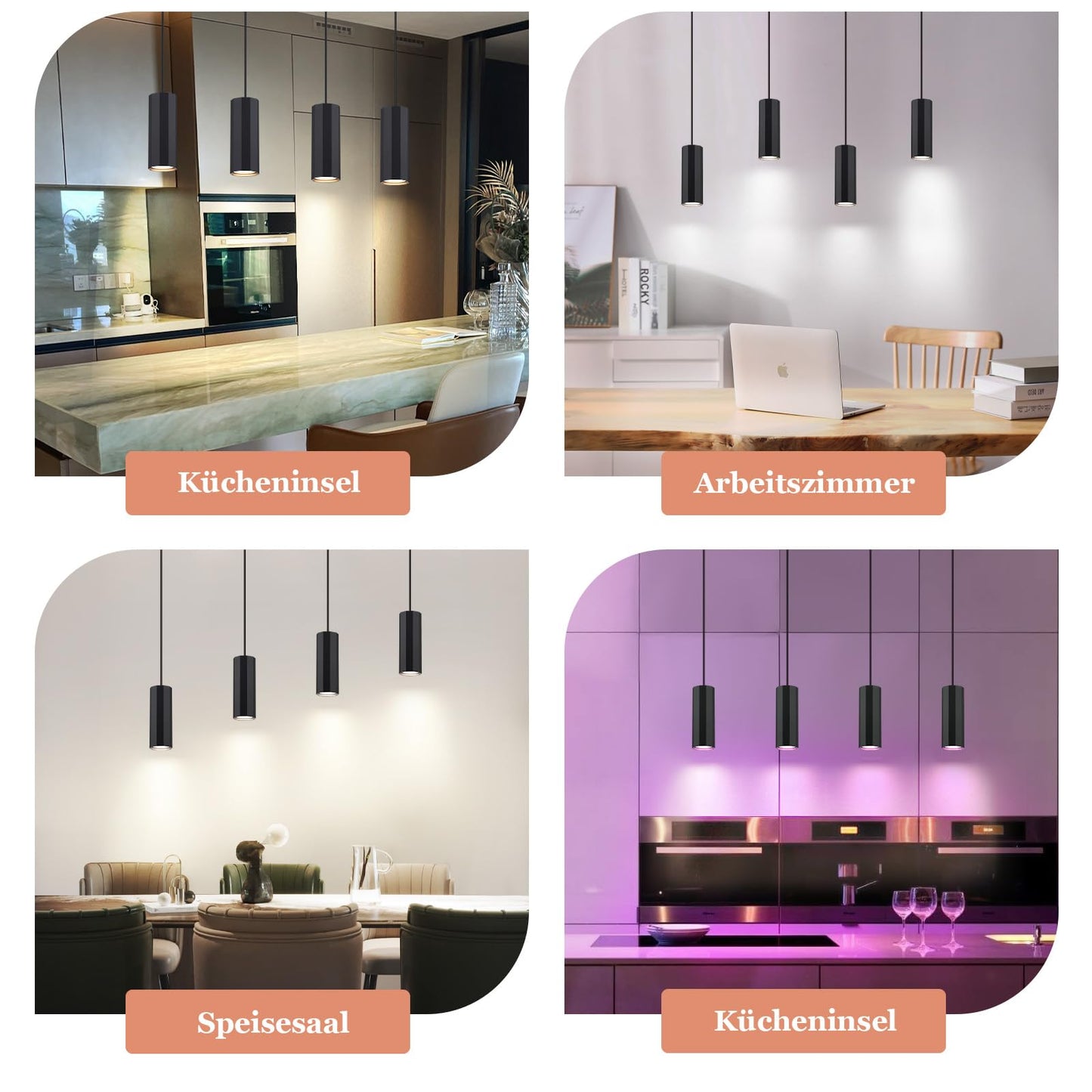 ZMH H?ngelampe Esstisch Schwarz 4 Flammig - Pendelleuchte GU10 Wohnzimmer Industrial Esszimmerlampe H?ngend Metall Modern H?ngeleuchte f¨¹r Innen K¨¹che Schlafzimmer