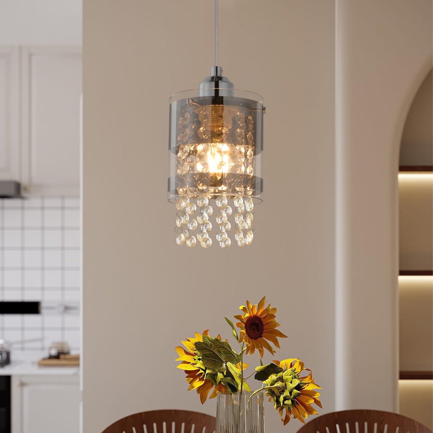 ZMH Pendelleuchte Modern Esstisch H?ngelampe: 1 Flammig E27 Glas H?ngeleuchte 150CM Max H?henverstellbar Design Kristall Pendellampe f¨¹r Wohnzimmer Schlafzimmer K¨¹che Esszimmer Ohne Leuchtmittel