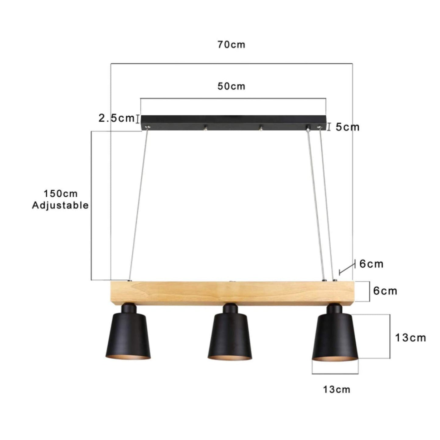 ZMH Pendelleuchte Esstisch Holz H?ngelampe 3 Flammig Warmwei? Vintage H?henverstellbar Esstischlampe H?ngend f¨¹r Esszimmer Wohnzimmer B¨¹ro Schlafzimmer K¨¹che boho - Schwarz - E27 MAX.25W 70x14x23CM