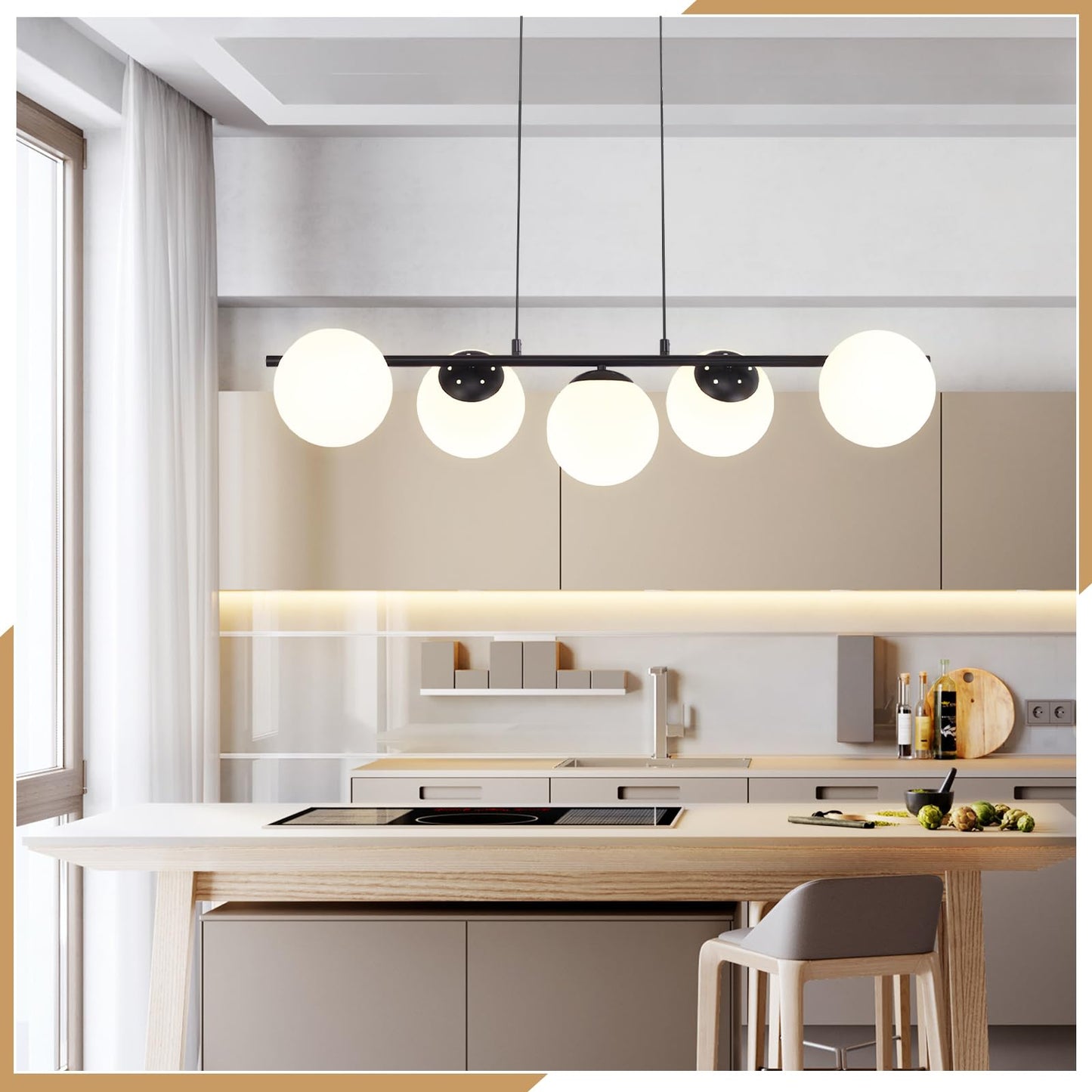 ZMH Pendelleuchte Esstisch H?ngeleuchte Schwarz - E27 Glas H?ngelampe 5-Flammig Esszimmerlampe Modern 150CM H?henverstellbar Esstischlampe f¨¹r Esszimmer Wohnzimmer Bartheke I ohne Leuchtmittel