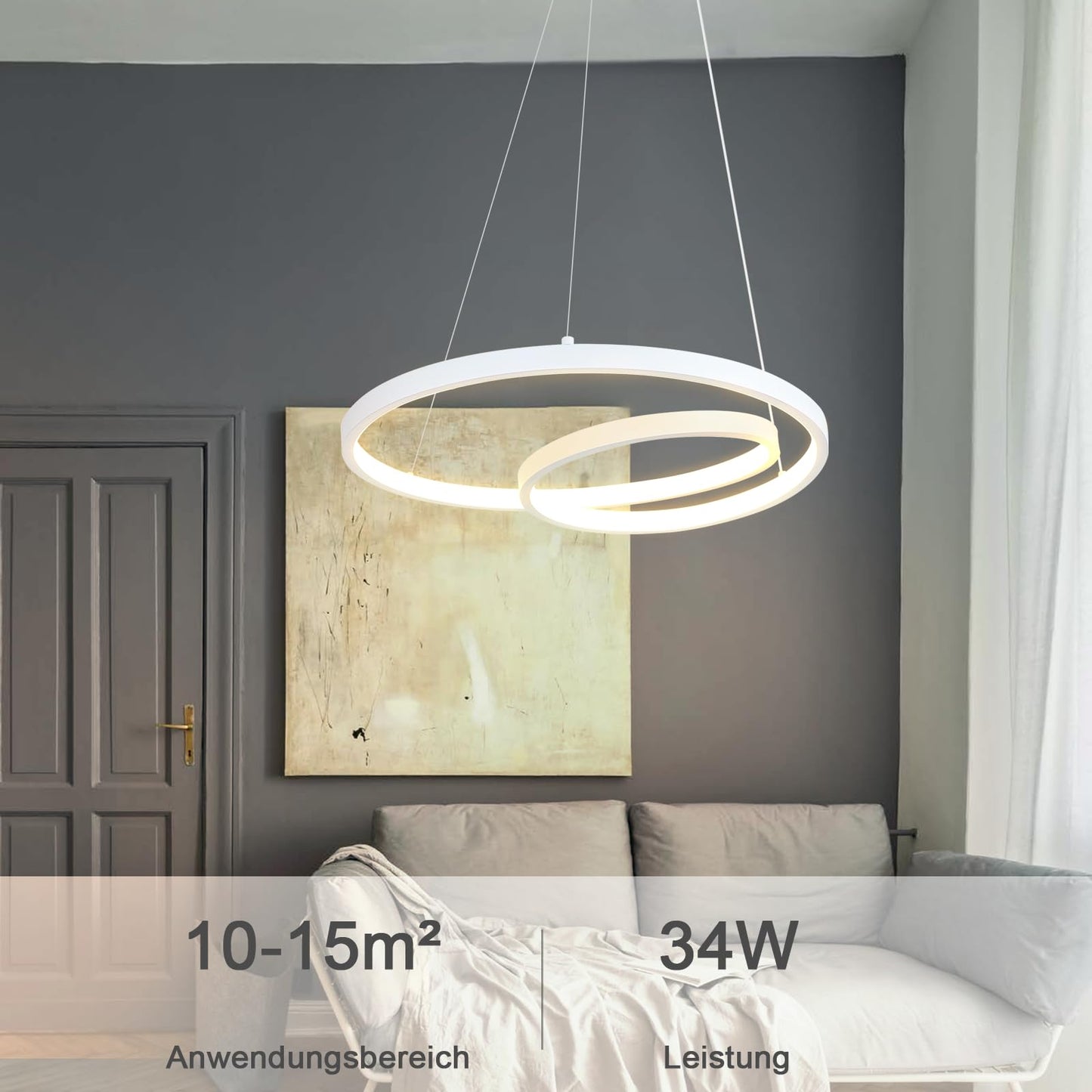ZMH Pendelleuchte Esstisch H?ngelampe LED: 40CM Wei? H?ngend Lampe Dimmbar H?ngeleuchte Design Esszimmerlampe Modern Esstischlampe mit Fernbedienung Pendellampe f¨¹r Wohnzimmer Schlafzimmer K¨¹che