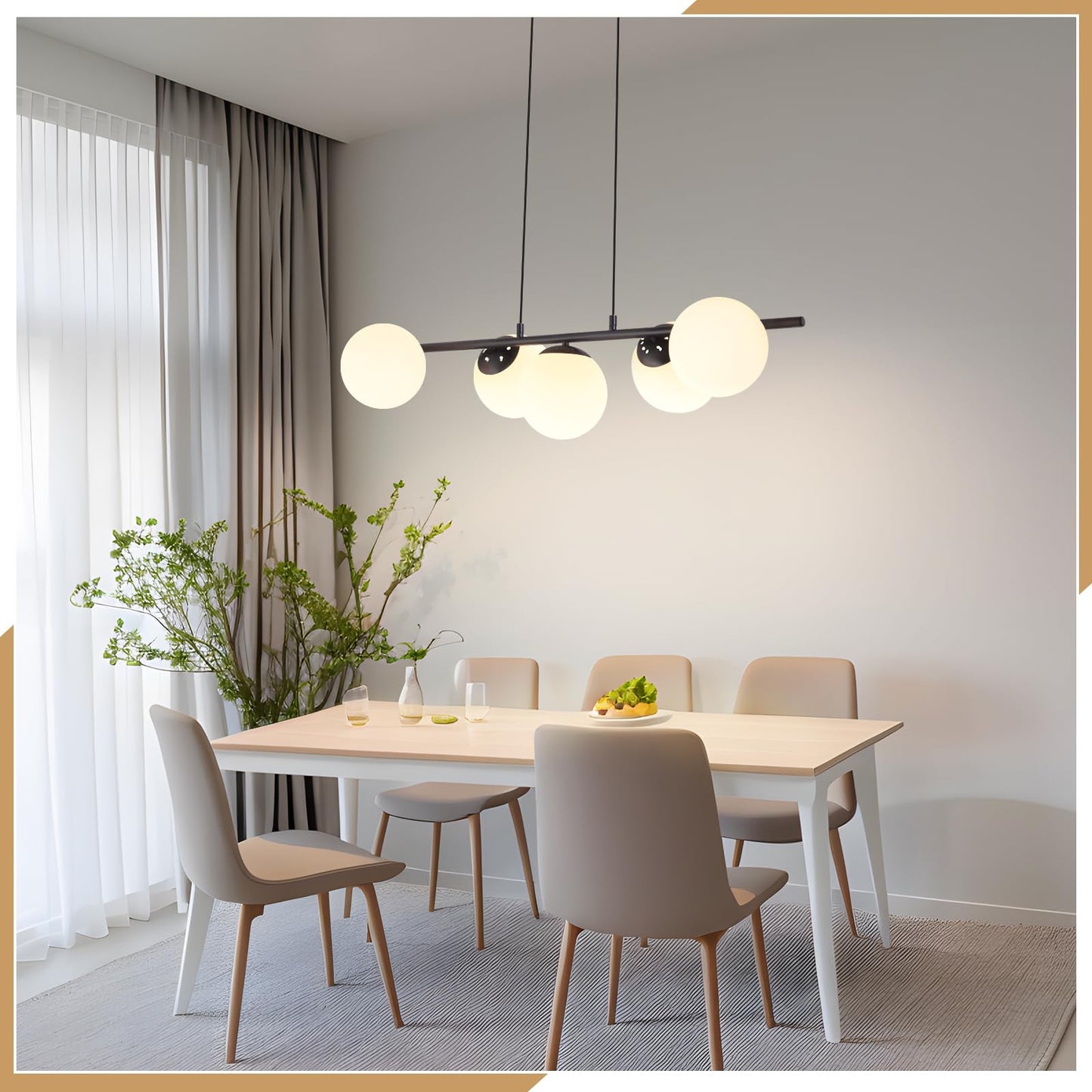 ZMH Pendelleuchte Esstisch H?ngeleuchte Schwarz - E27 Glas H?ngelampe 5-Flammig Esszimmerlampe Modern 150CM H?henverstellbar Esstischlampe f¨¹r Esszimmer Wohnzimmer Bartheke I ohne Leuchtmittel