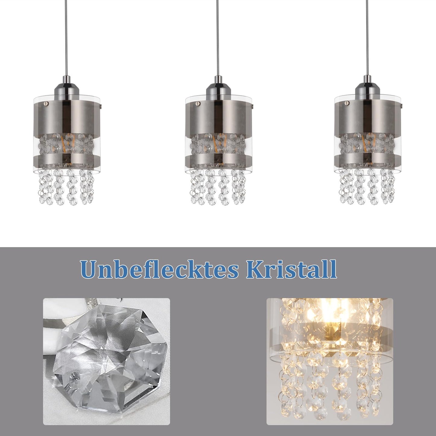 ZMH Pendelleuchte Modern Esstisch H?ngelampe: 3 Flammig E27 Glas H?ngeleuchte 150CM Max H?henverstellbar Design Kristall Pendellampe f¨¹r Wohnzimmer Schlafzimmer K¨¹che Esszimmer Ohne Leuchtmittel
