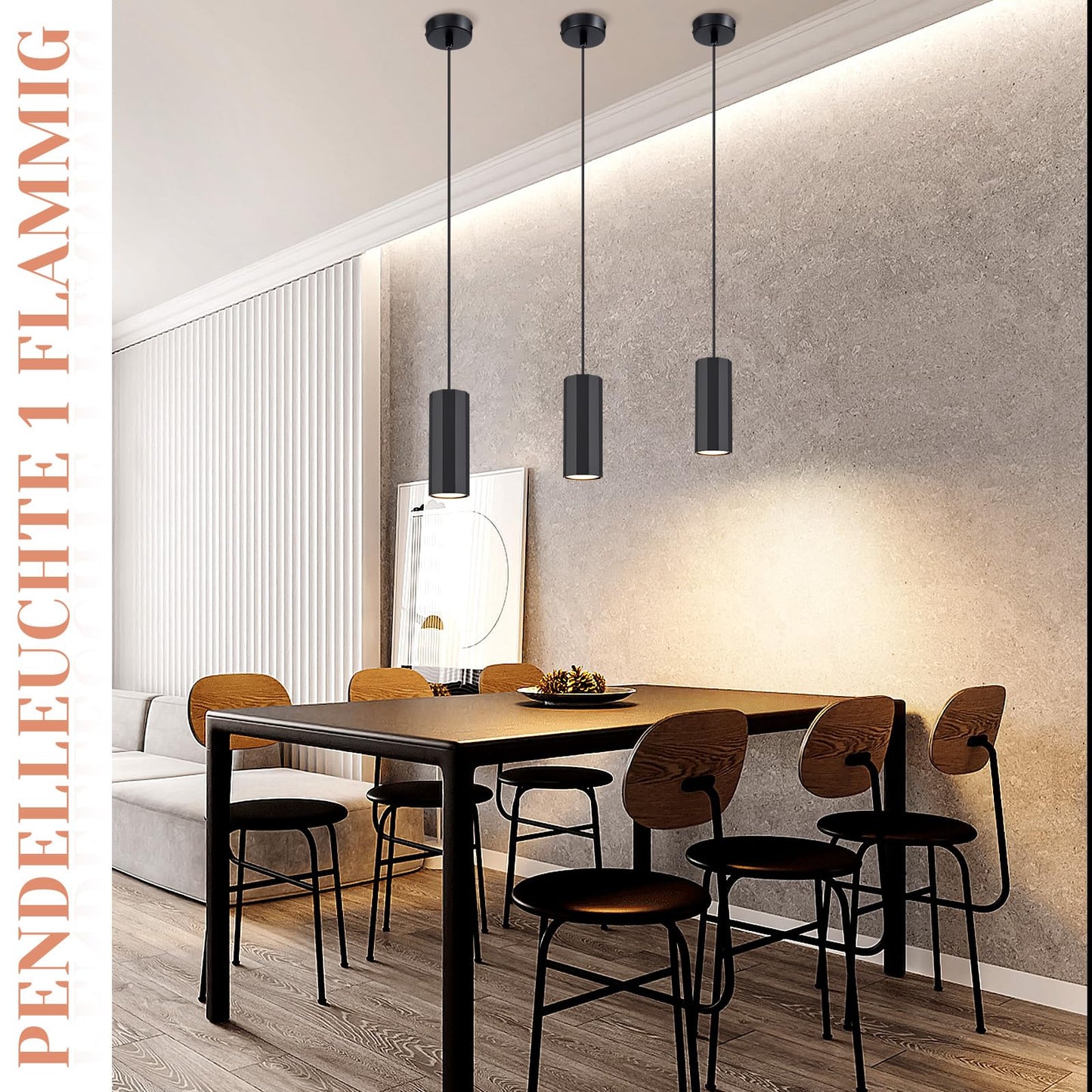 ZMH Pendelleuchte Schwarz 1 Flammig H?ngelampe - Pendellampe GU10 Wohnzimmer Modern Industrial Esszimmerlampe H?ngend Metall H?ngeleuchte f¨¹r Esszimmer Innen K¨¹che Schlafzimmer