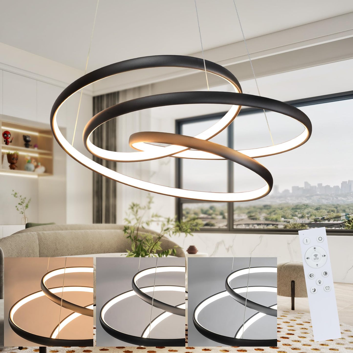 ZMH H?ngelampe Esstisch Pendelleuchte Schwarz - LED Esstischlampe 55W H?ngeleuchte Dimmbar 50CM Esszimmerlampe Modern Pendellampe mit Fernbedienung Wohnzimmerlampe H?ngend f¨¹r Wohnzimmer Schlafzimmer