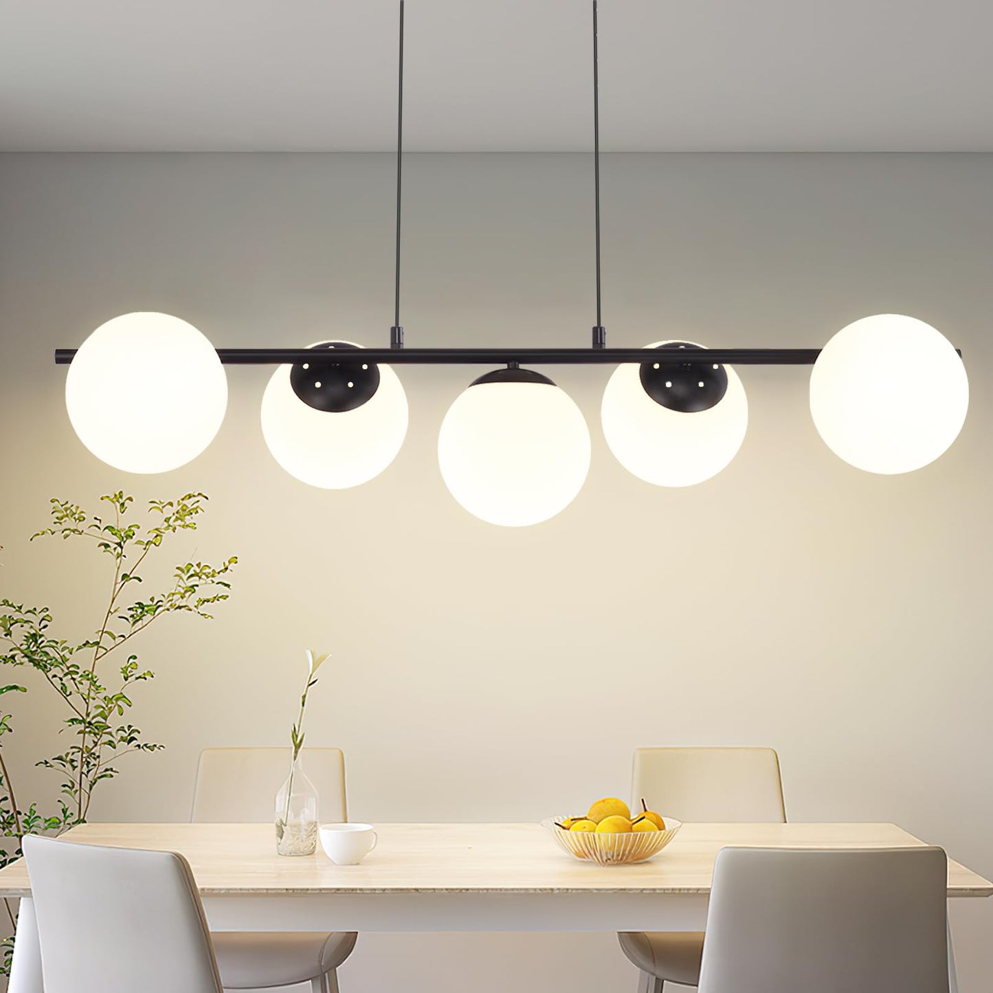 ZMH Pendelleuchte Esstisch H?ngeleuchte Schwarz - E27 Glas H?ngelampe 5-Flammig Esszimmerlampe Modern 150CM H?henverstellbar Esstischlampe f¨¹r Esszimmer Wohnzimmer Bartheke I ohne Leuchtmittel