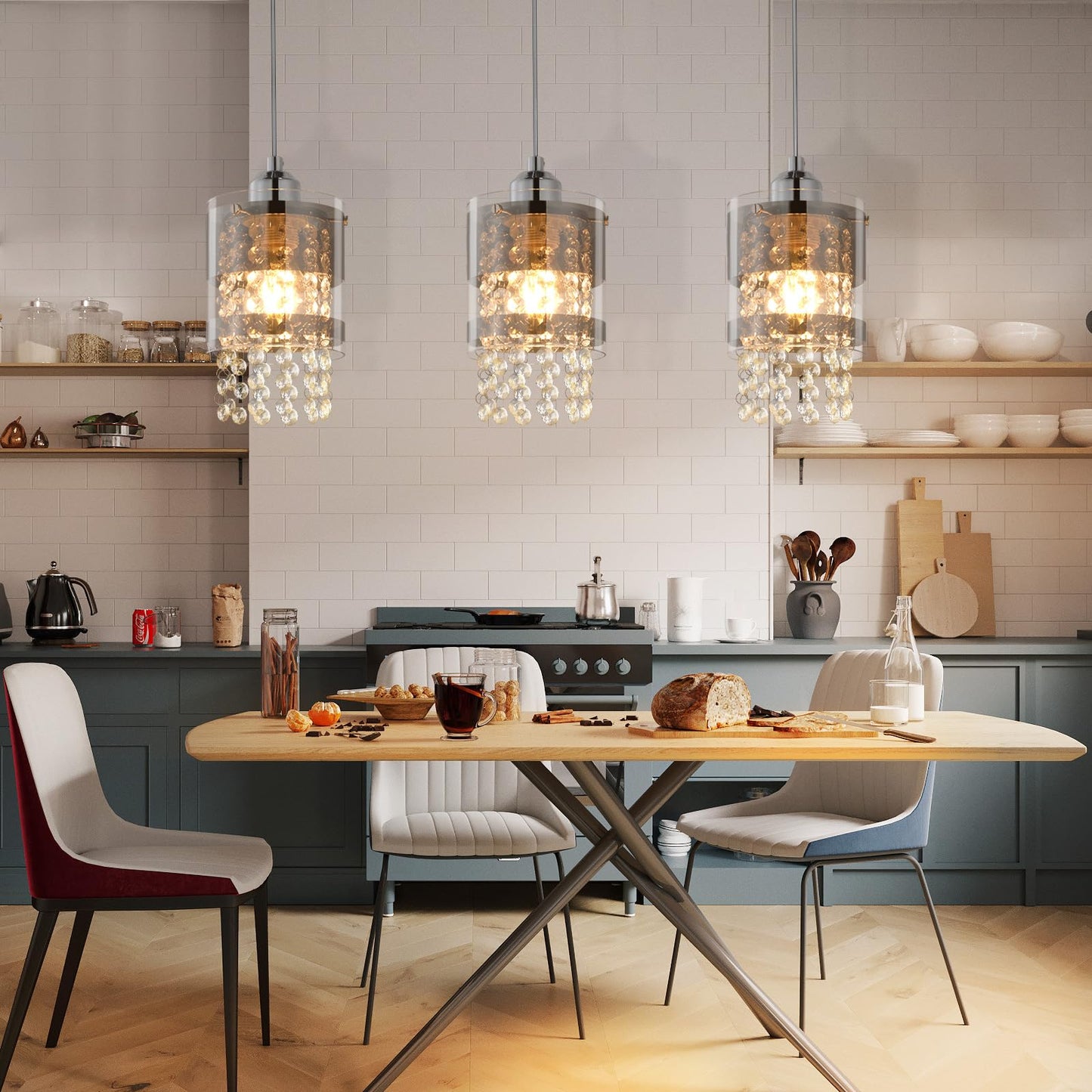 ZMH Pendelleuchte Modern Esstisch H?ngelampe: 3 Flammig E27 Glas H?ngeleuchte 150CM Max H?henverstellbar Design Kristall Pendellampe f¨¹r Wohnzimmer Schlafzimmer K¨¹che Esszimmer Ohne Leuchtmittel