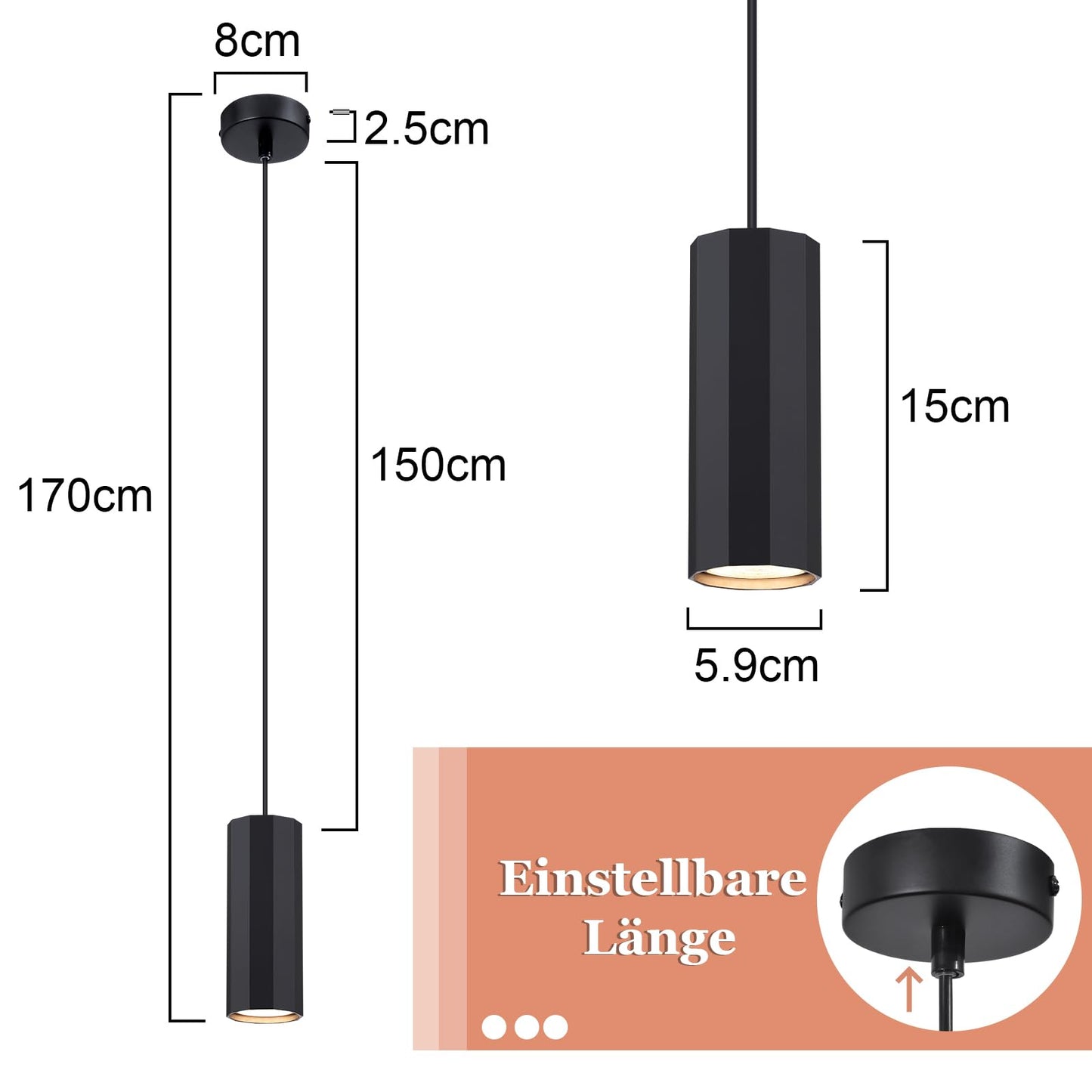 ZMH Pendelleuchte Schwarz 1 Flammig H?ngelampe - Pendellampe GU10 Wohnzimmer Modern Industrial Esszimmerlampe H?ngend Metall H?ngeleuchte f¨¹r Esszimmer Innen K¨¹che Schlafzimmer
