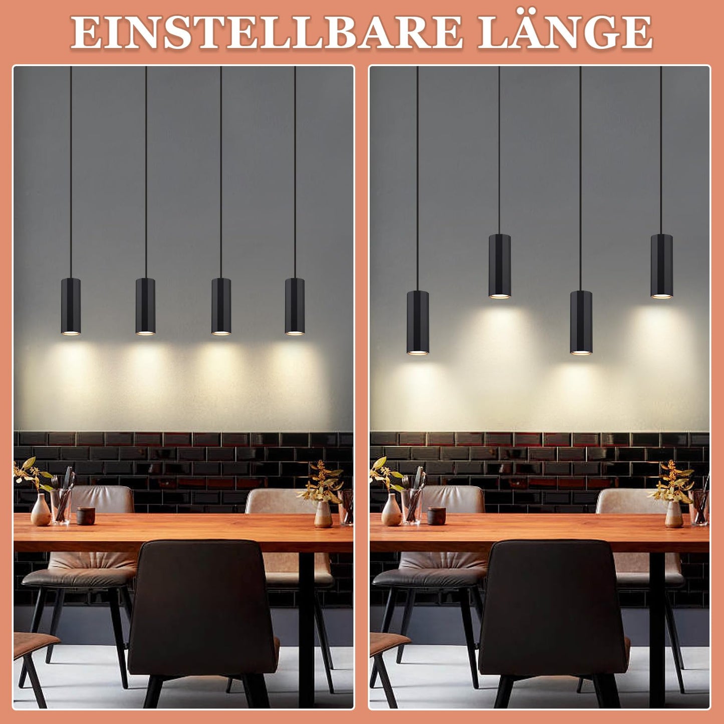 ZMH H?ngelampe Esstisch Schwarz 4 Flammig - Pendelleuchte GU10 Wohnzimmer Industrial Esszimmerlampe H?ngend Metall Modern H?ngeleuchte f¨¹r Innen K¨¹che Schlafzimmer