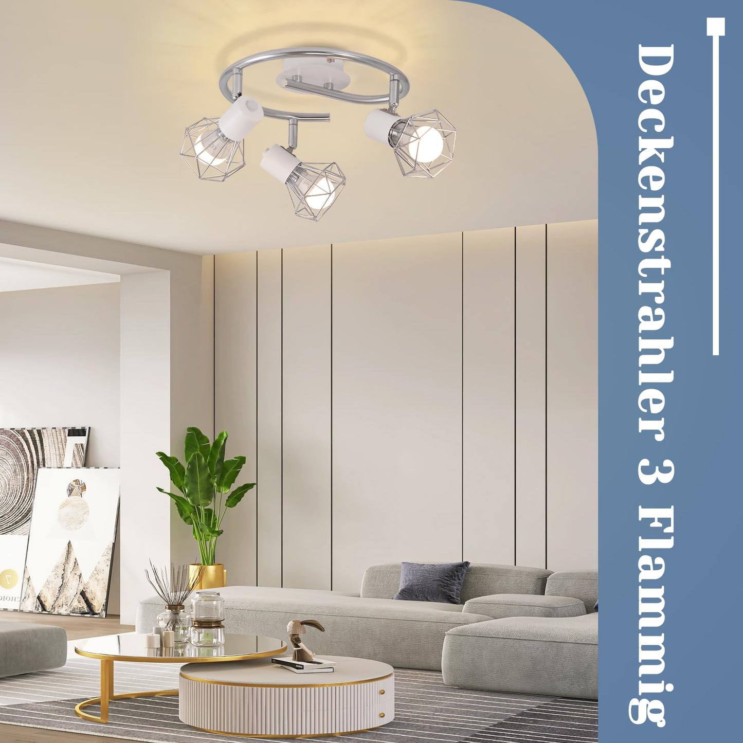 ZMH Deckenstrahler 3 Flammig Rund - Deckenleuchte Deckenlampe Industrial Retro E14 Schwenkbar Wei? Metall Innen f¨¹r Wohnzimmer Schlafzimmer Arbeitszimmer Flur K¨¹che, Keine Leuchtmittel