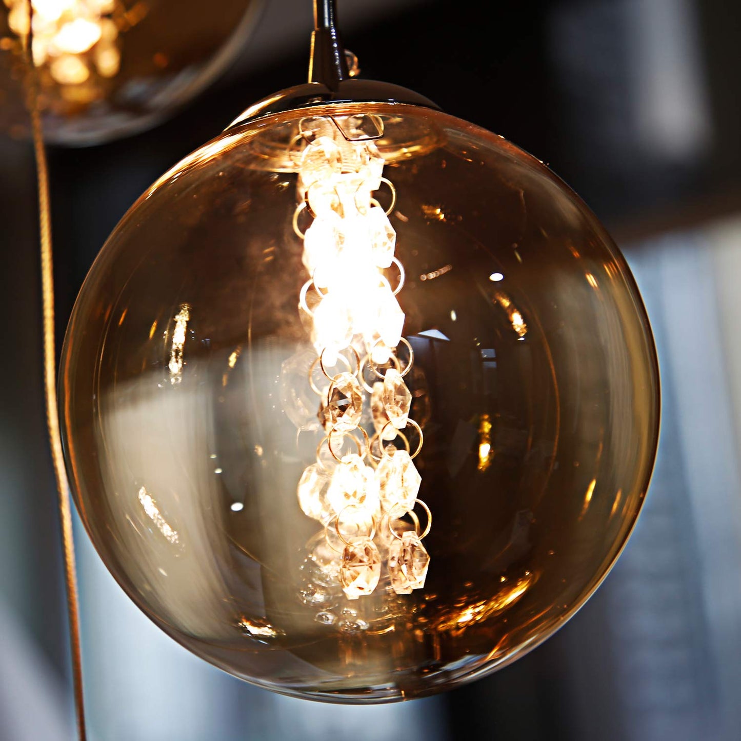 ZMH Pendelleuchte esstisch Pendellampe H?henverstellbar kugel H?ngeleuchte 6-Flammig aus Glas in Farbe Bernstein K¨¹chen Wohnzimmerlampe Schlafzimmerlampe Flurlampe