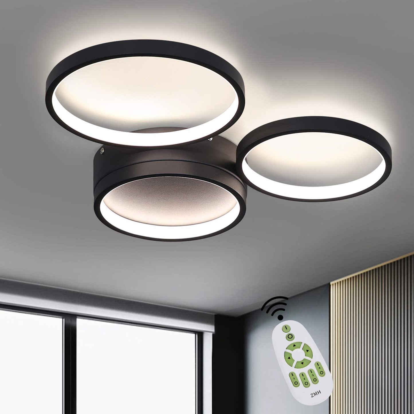 ZMH Deckenlampe LED dimmbar Wohnzimmerlampe Deckenleuchte Schlafzimmer Schwarz 38W Modern Ring Design Deckenbeleuchtung farbwechsel mit Fernbedienung Kinderzimmerlampe B¡§1rolampe K¡§1chenlampe