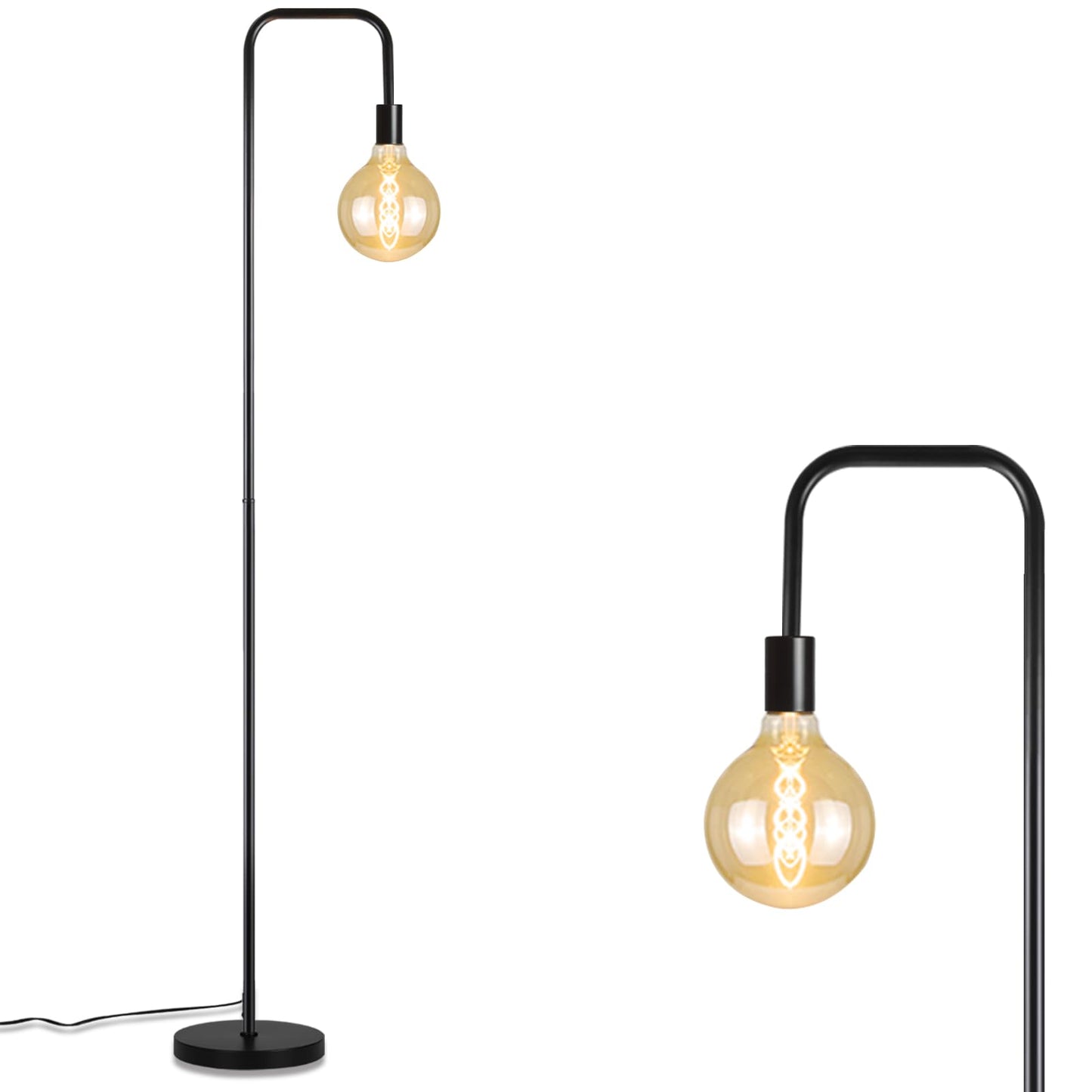 ZMH Stehlampe Wohnzimmer Vintage Stehleuchte Schwarz mit Fu?schalter Industrial Metall E27 Standleuchte Design Wohnzimmerlampe f¨¹r Schlafzimmer B¨¹ro
