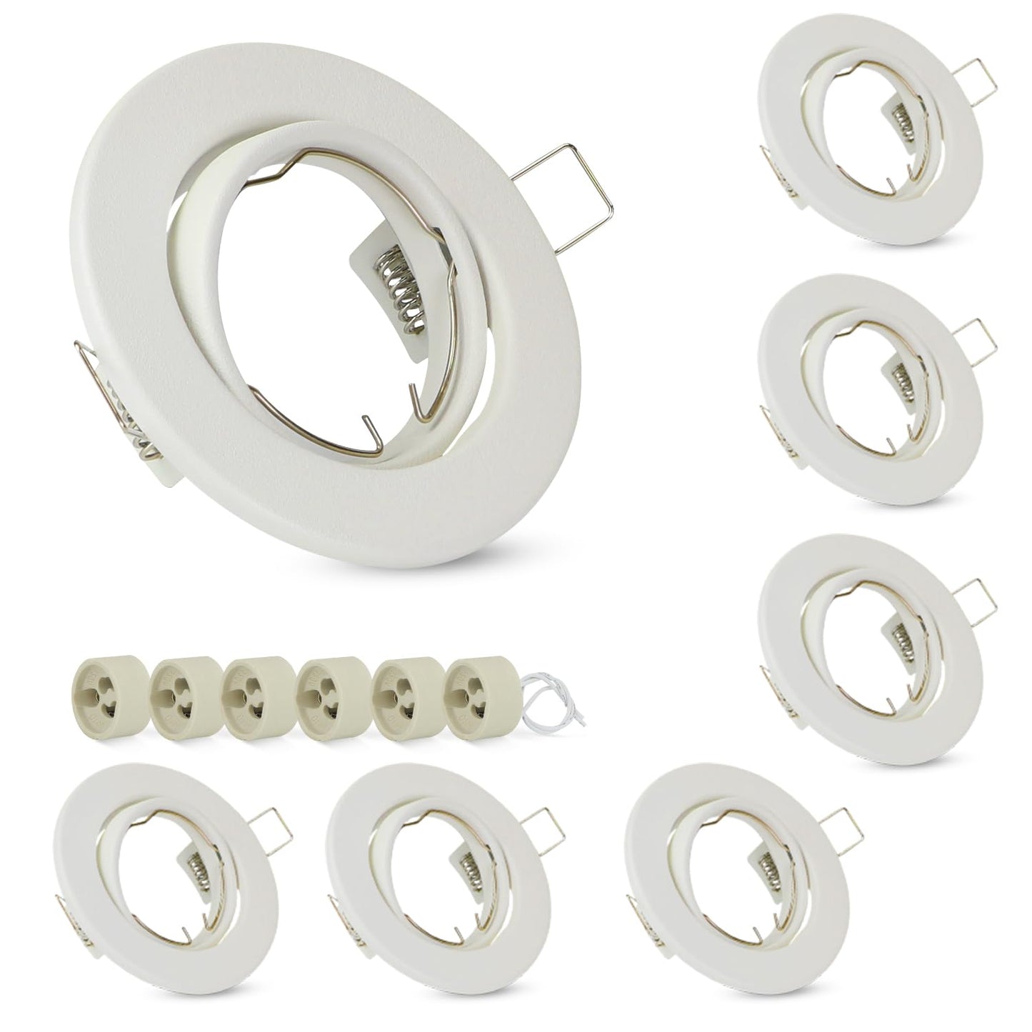ZMH 6ER Einbaurahmen GU10 Set - Einbaustrahler Rahmen Einbauleuchte Wei? Fassungen 230V mit Sockel Lochdurchmesser 50mm Einbauspots Rund aus Metall Schwenkbar 30¡ã Spot f¨¹r LED Leuchtmittel Halogen