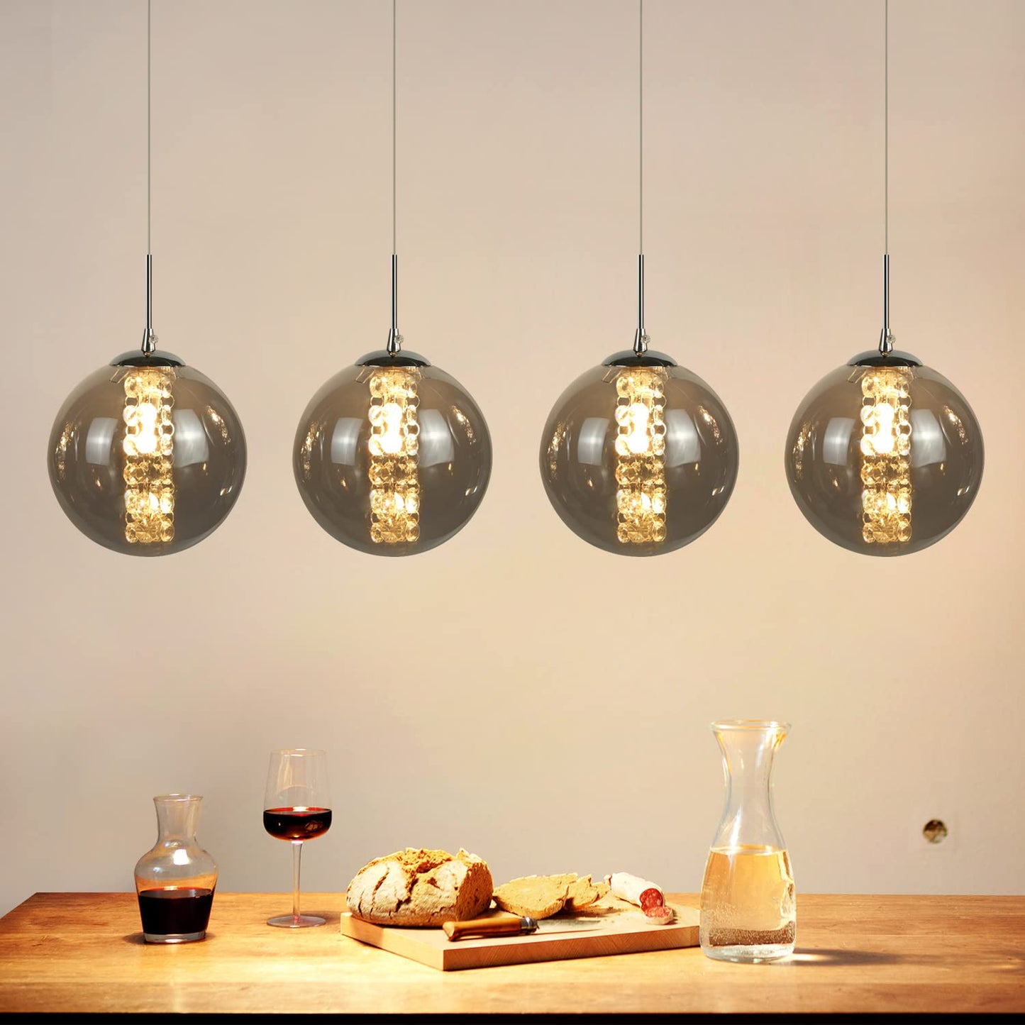 ZMH Pendelleuchte esstisch Pendellampe H?henverstellbar Kronleuchter H?ngeleuchte 4-Flammig Esszimmerlampe aus Glas in Farbe Grau Esstischlampe f¨¹r K¨¹chen Wohnzimmer Schlafzimmer Flur