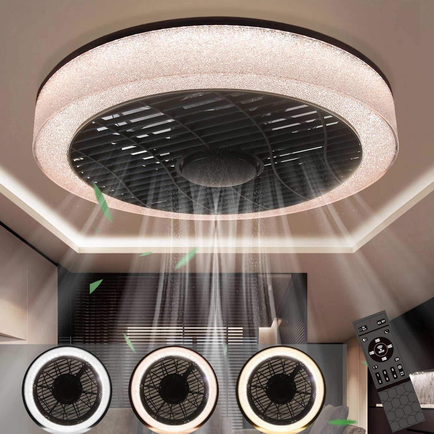 ZMH Led deckenventilator mit Beleuchtung - 39.5CM Modern Gro? Deckenlampe Fan Leise Fernbedienung Timing Wohnzimmerlampe Dimmbar Deckenleuchte Ventilator f¨¹r Schlafzimmer Wohnzimmer K¨¹che Esszimmer