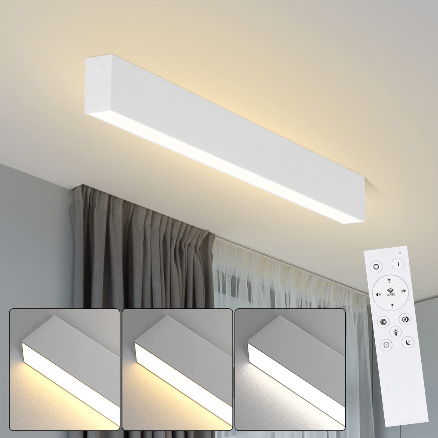 ZMH Deckenlampe LED Deckenleuchte Dimmbar - 53.6CM Wohnzimmerlampe Lang B¨¹rolampe K¨¹chenlampe Modern Design mit Fernbedienung 17W B¨¹ro Deckenbeleuchtung Panel f¨¹r Wohnzimmer Schlafzimmer