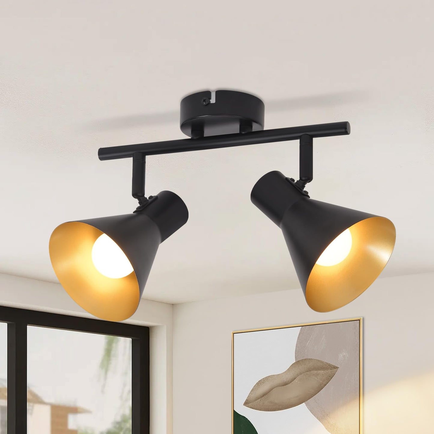 ZMH Deckenlampe K¨¹che Deckenstrahler Schwarz - 2 Flammig K¨¹chenlampe E14 Vintage Deckenleuchte Flur Schwenkbar 330¡ã Industrial Flurlampe Retro Strahler Metall f¨¹r B¨¹ro Eingangsbereich