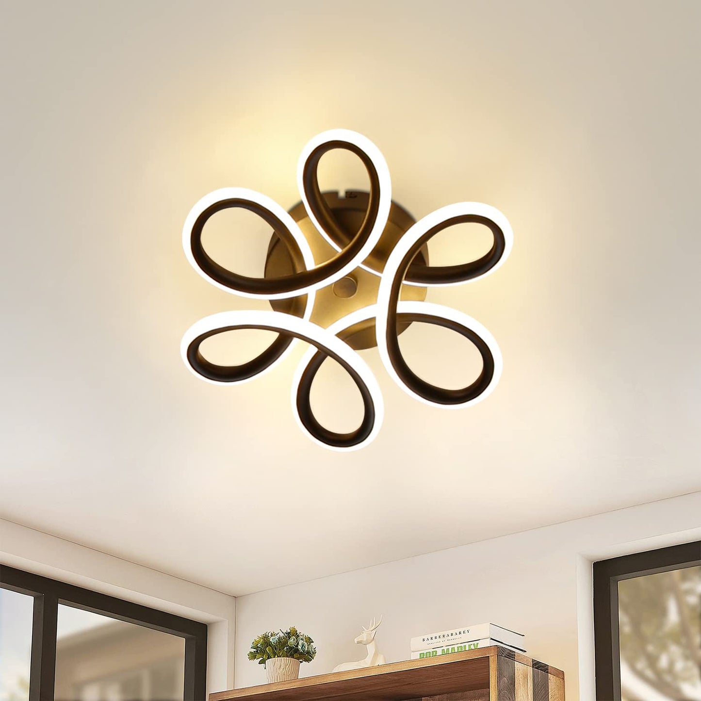 ZMH Deckenlampe LED Deckenleuchte Schwarz Klein Flurlampe 17W K¨¹chenlampe Modern Warmwei? Schlafzimmerlampe 3000K Geometrie Design Lampe f¨¹r Flur Eingang Schlafzimmer Wohnzimmer K¨¹che Studio