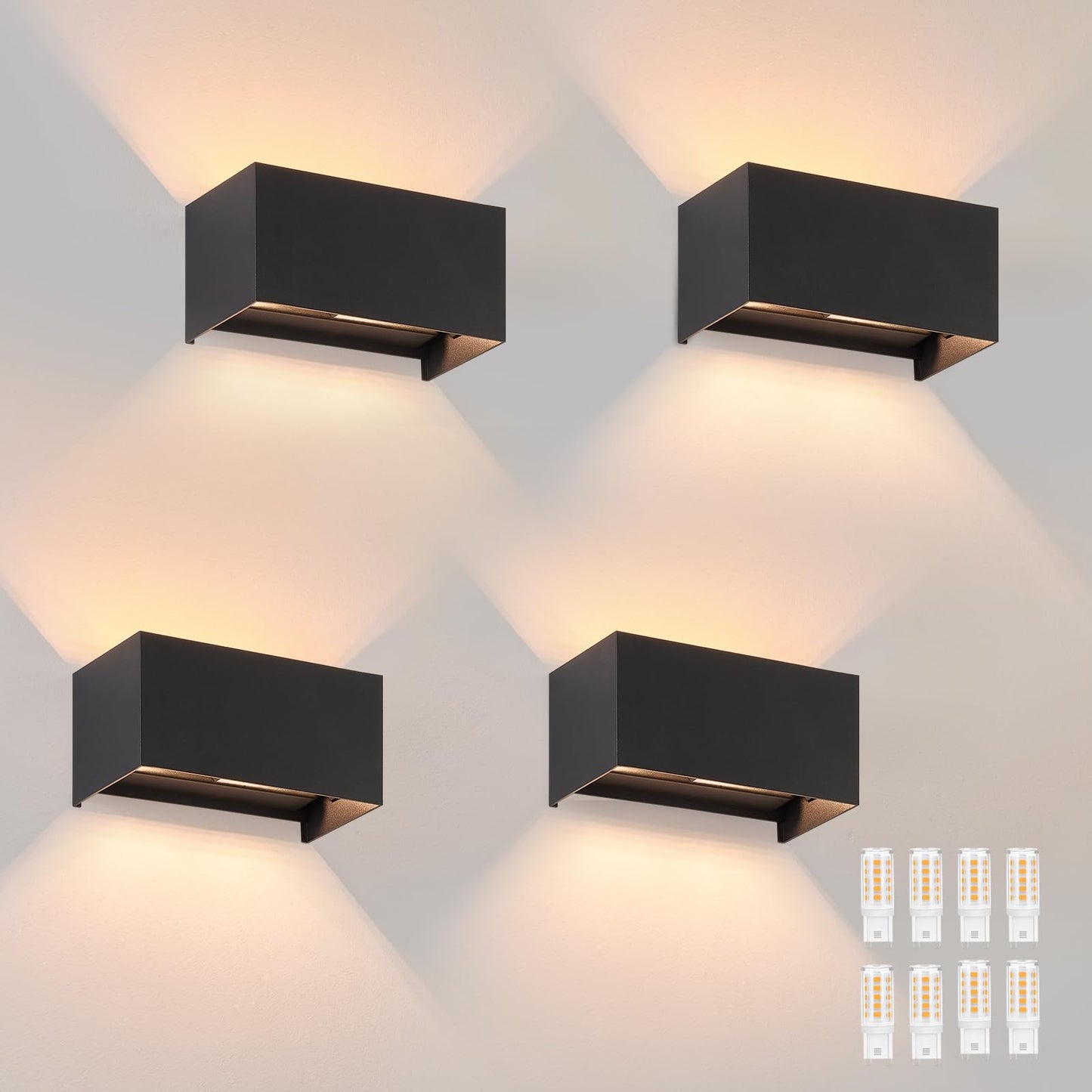 ZMH LED Wandleuchte Innen Wandlampe - 4ER Au?enwandleuchten Schwarz Wandbeleuchtung Aussen Aussenlampe Up Down IP65 Ausenbeleutung 3000K Warmwei? Au?enleuchte G9 f¨¹r Hauswand Treppenhaus Flur
