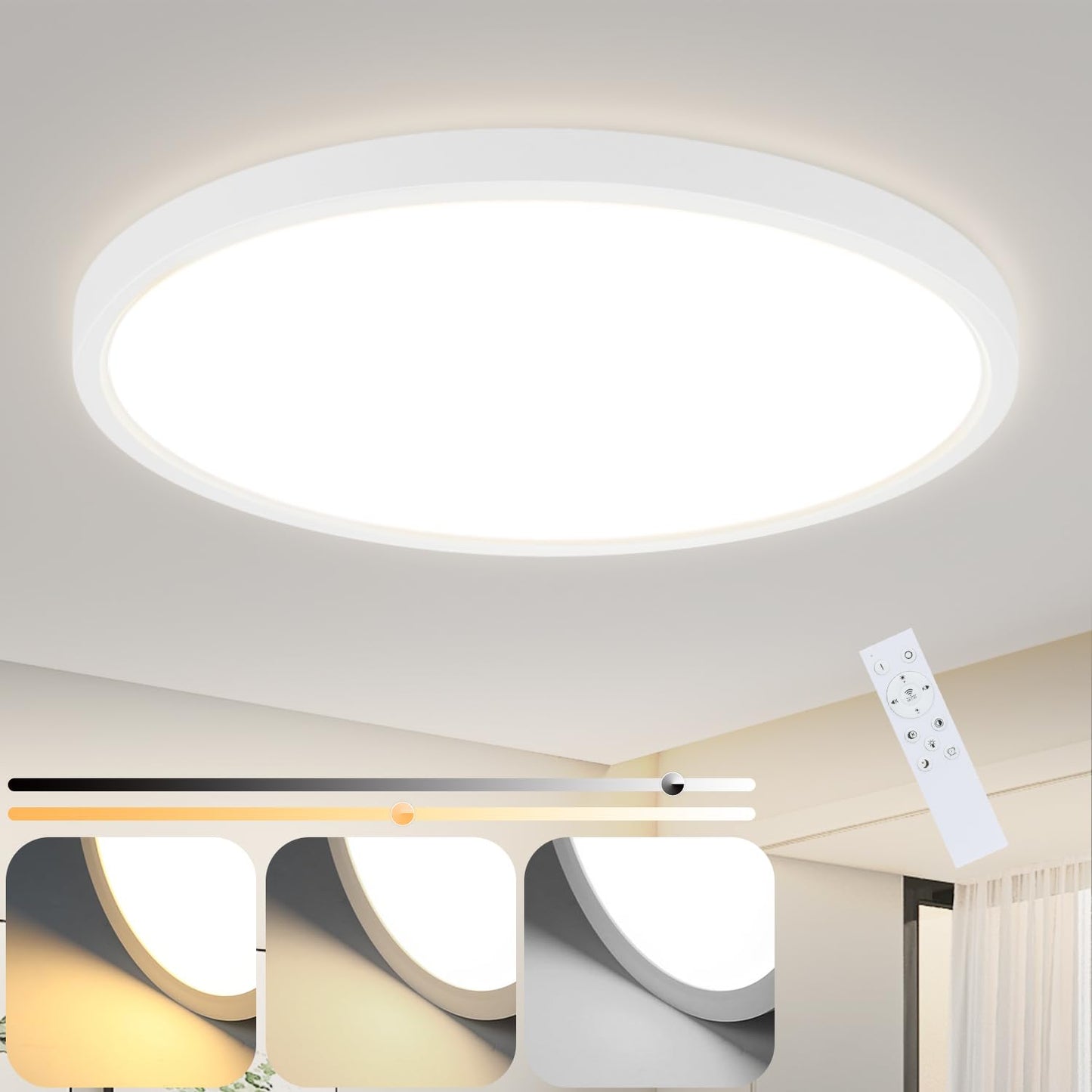 ZMH Deckenlampe LED Deckenleuchte Dimmbar - ?30cm Badezimmerlampe Flach 20W Bad Deckenbeleuchtung mit Fernbedienung Schlafzimmerlampe Rund IP44 Wasserdicht K¨¹chenlampe Wei? f¨¹r Schlafzimmer Wohnzimmer