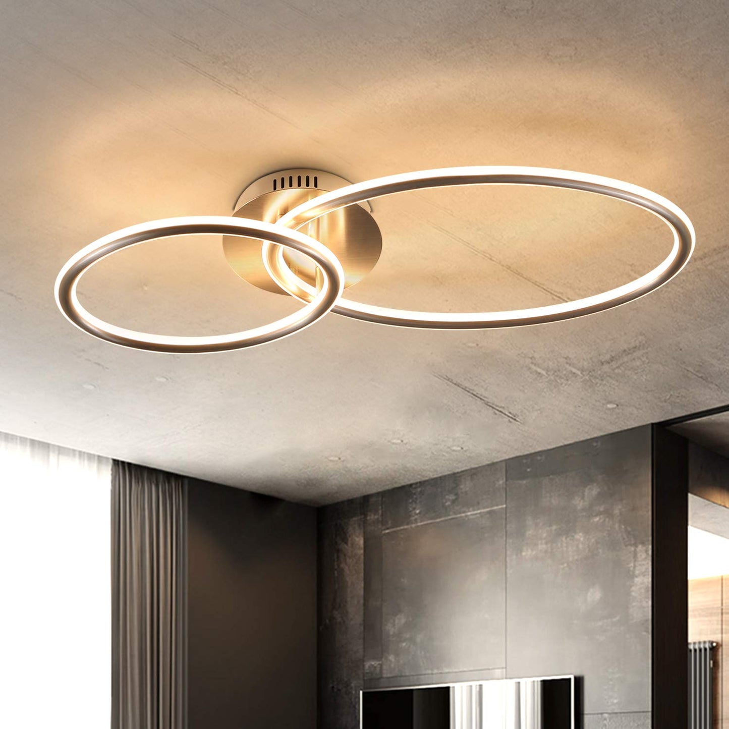 ZMH LED Deckenlampe Wohnzimmer Deckenleuchte Modern Ringe Design Warmwei? Licht 3000K Schlafzimmerlampe 29W aus Eisen und Aluminium 62.5cm L?nge B¨¹rolampe K¨¹chenlampe Flurlampe