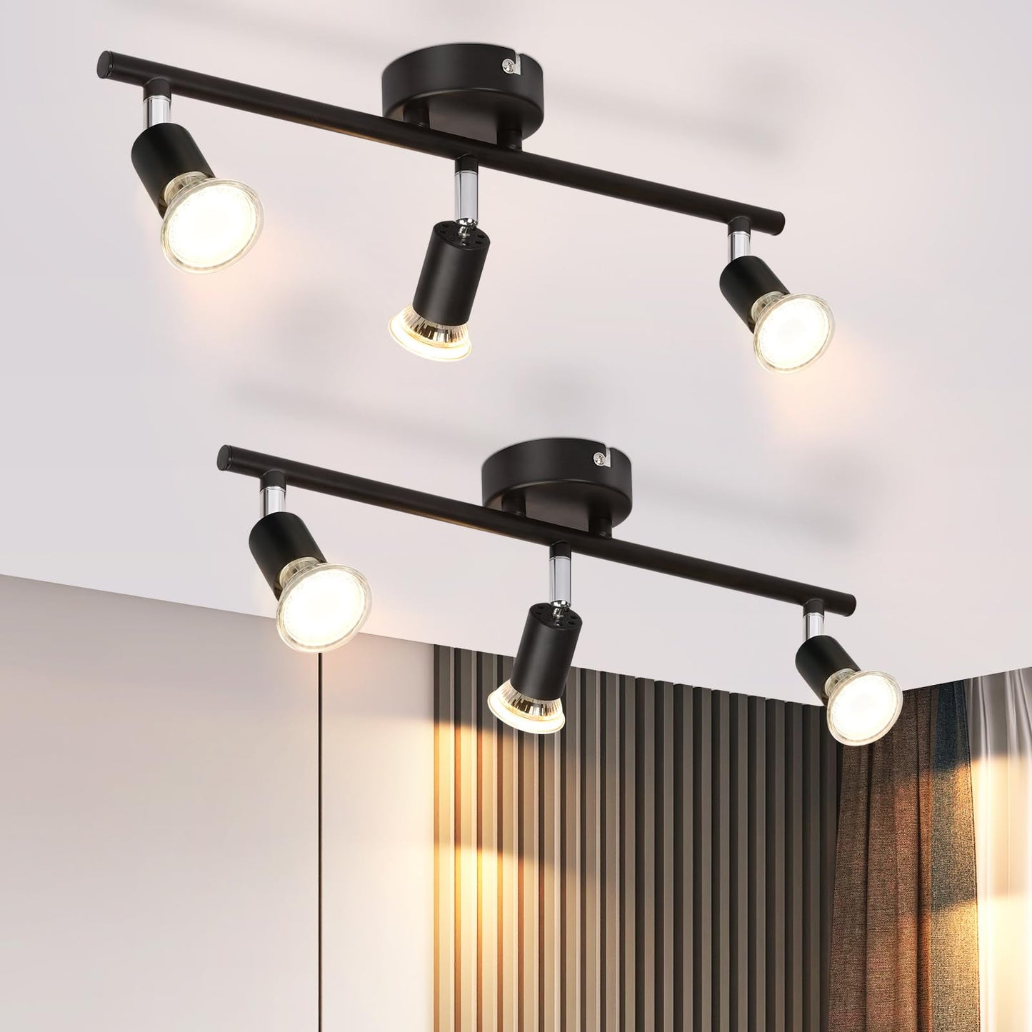 ZMH Deckenstrahler Schwarz 3 Flammig Deckenleuchte - 2ER Deckenspots Schwenkbar GU10 330¡ã Drehbar Deckenlampe Modern Metall Spot Decke Wohnzimmer Schlafzimmer Flur
