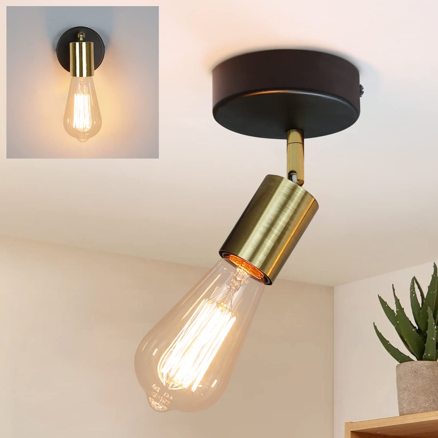 ZMH Deckenleuchte E27 Deckenlampe Schwarz-Gold - Deckenstrahler Industrial 1 Flammig Vintage Wandstrahler Schwenkbar Modern Spotleuchte f¨¹r K¨¹che Flur G?nge Nachttisch Wohnzimmer Schlafzimmer
