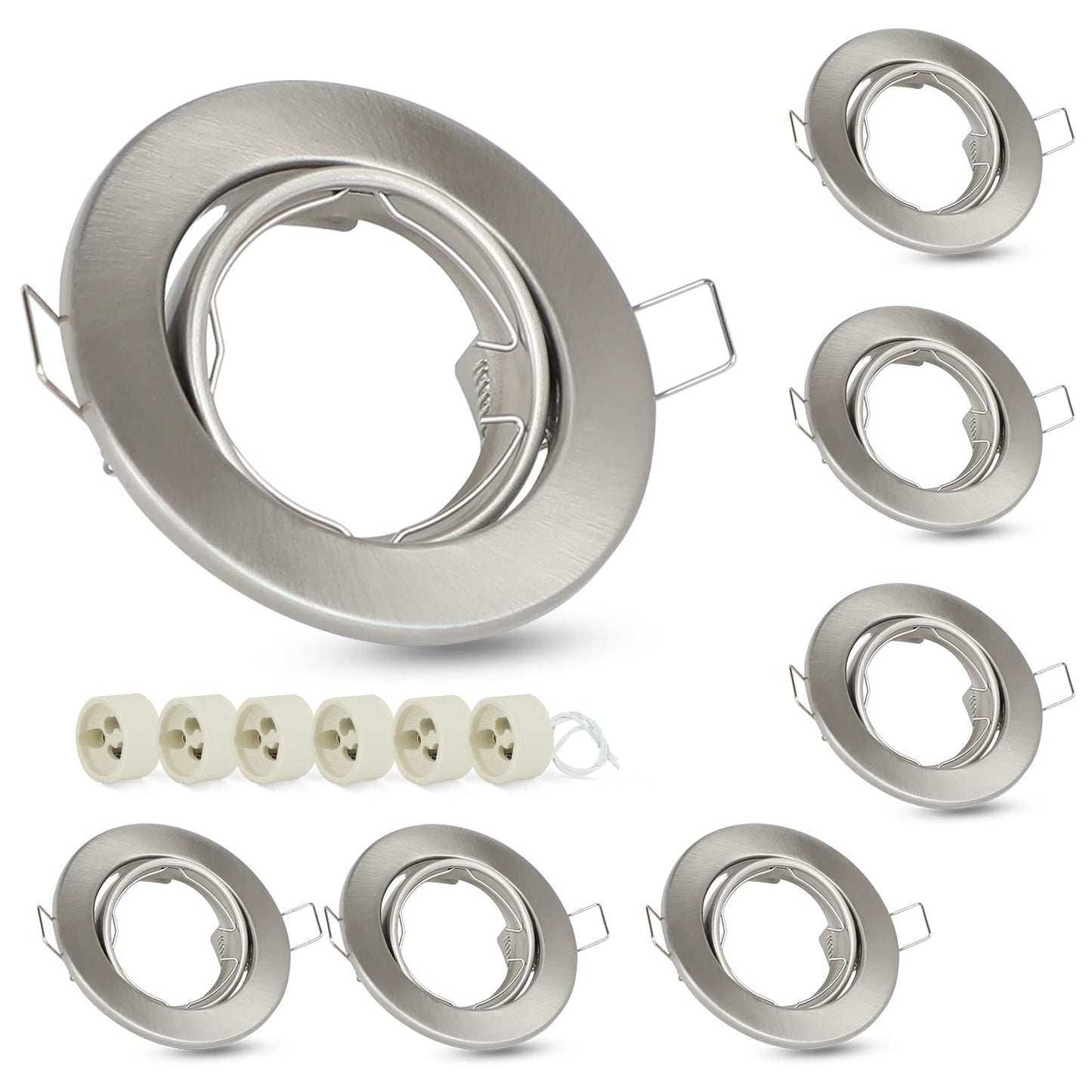 ZMH 6ER Einbaustrahler GU10 Einbaurahmen - GU10 Fassungen 230V Einbauleuchte Rahmen Einbauspots mit Sockel 50mm aus Aluminium Schwenkbar 30¡ã Spot f¨¹r LED Leuchtmittel Halogen